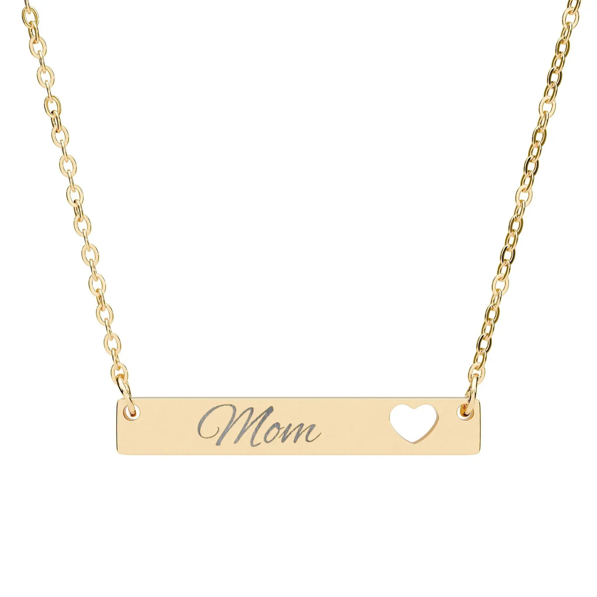 “Mom” Engravable Heart Bar Necklace — Personalized Name Bar Jewelry for Mom Printify