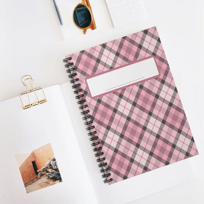 Pink Plaid Spiral Notebook — Ruled Journal with Label Printify