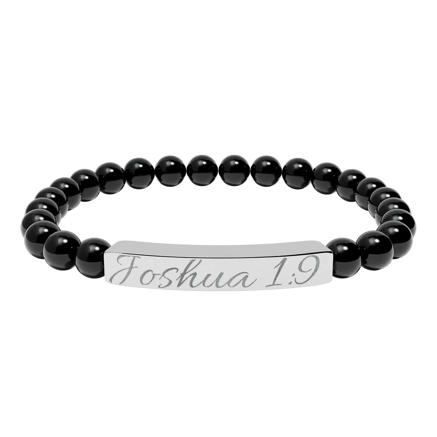 Engravable Natural Stone Bar Bracelet — Personalized Beaded Stretch Bracelet (e.g., "Joshua 1:9") Printify