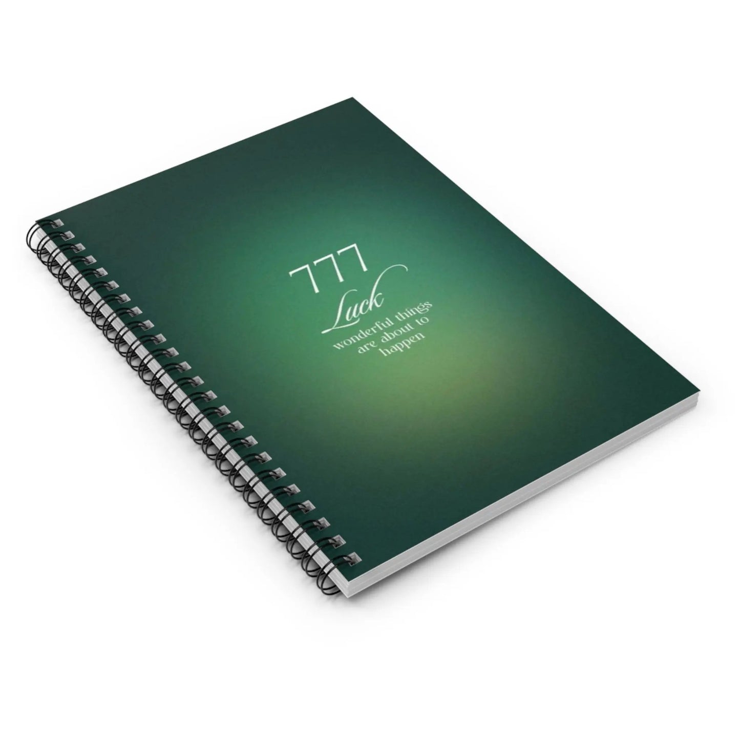 777 Luck Spiral Notebook — Inspirational Green Ruled Journal Printify
