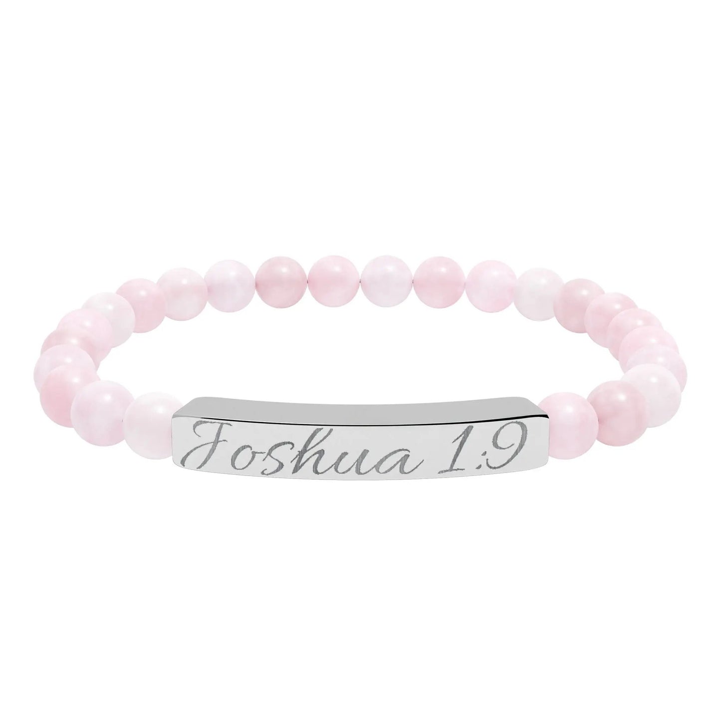 Engravable Natural Stone Bar Bracelet — Personalized Beaded Stretch Bracelet (e.g., "Joshua 1:9") Printify