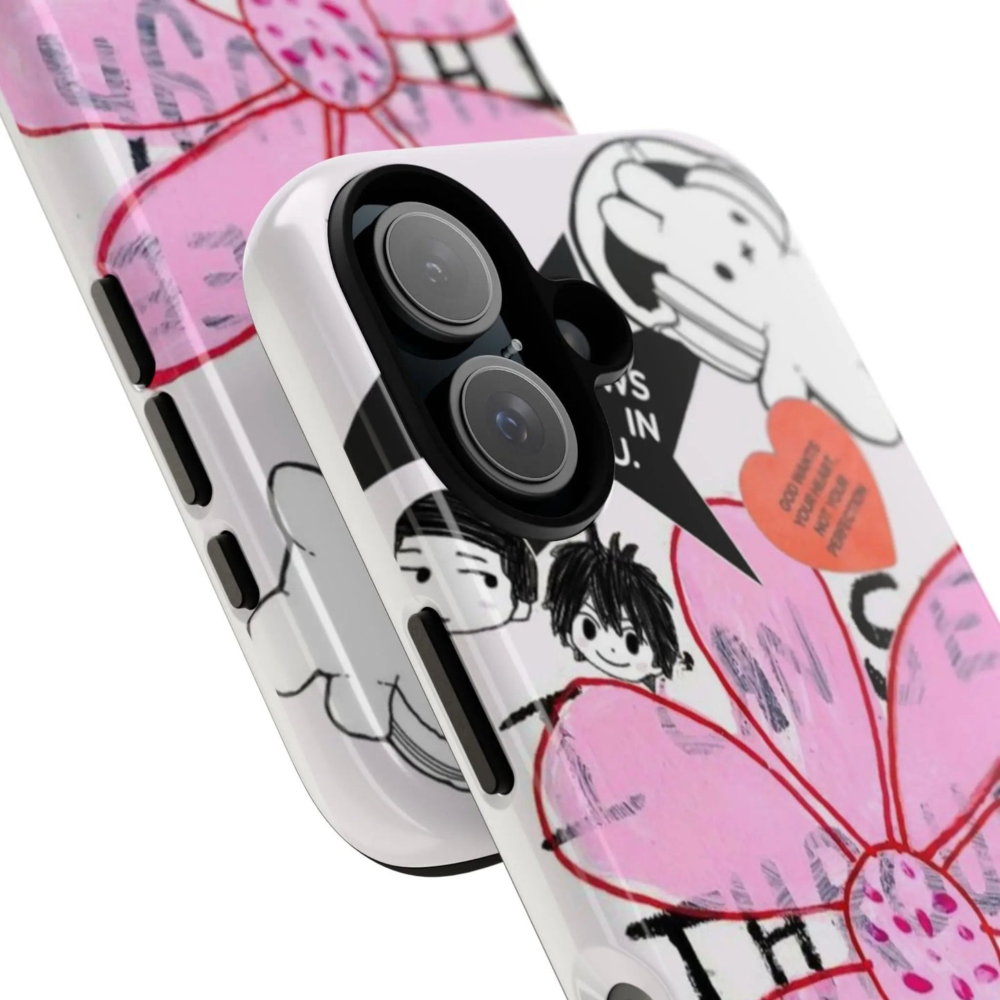 IPhone17 Case — Pink Doodle Flower Collage with Cute Characters Printify