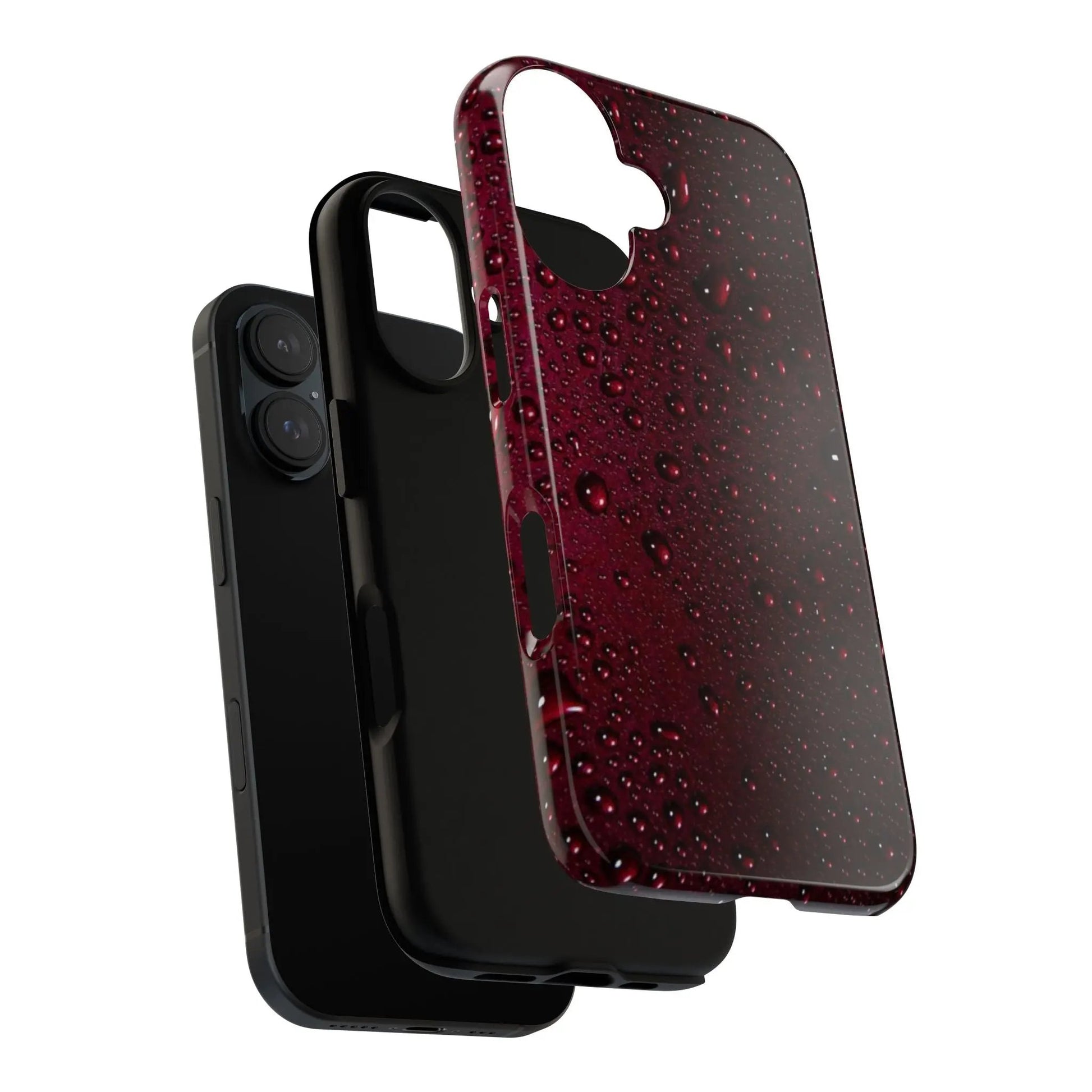 Burgundy Water Droplet Tough iPhone16 Case — Shockproof Protective Cover Printify