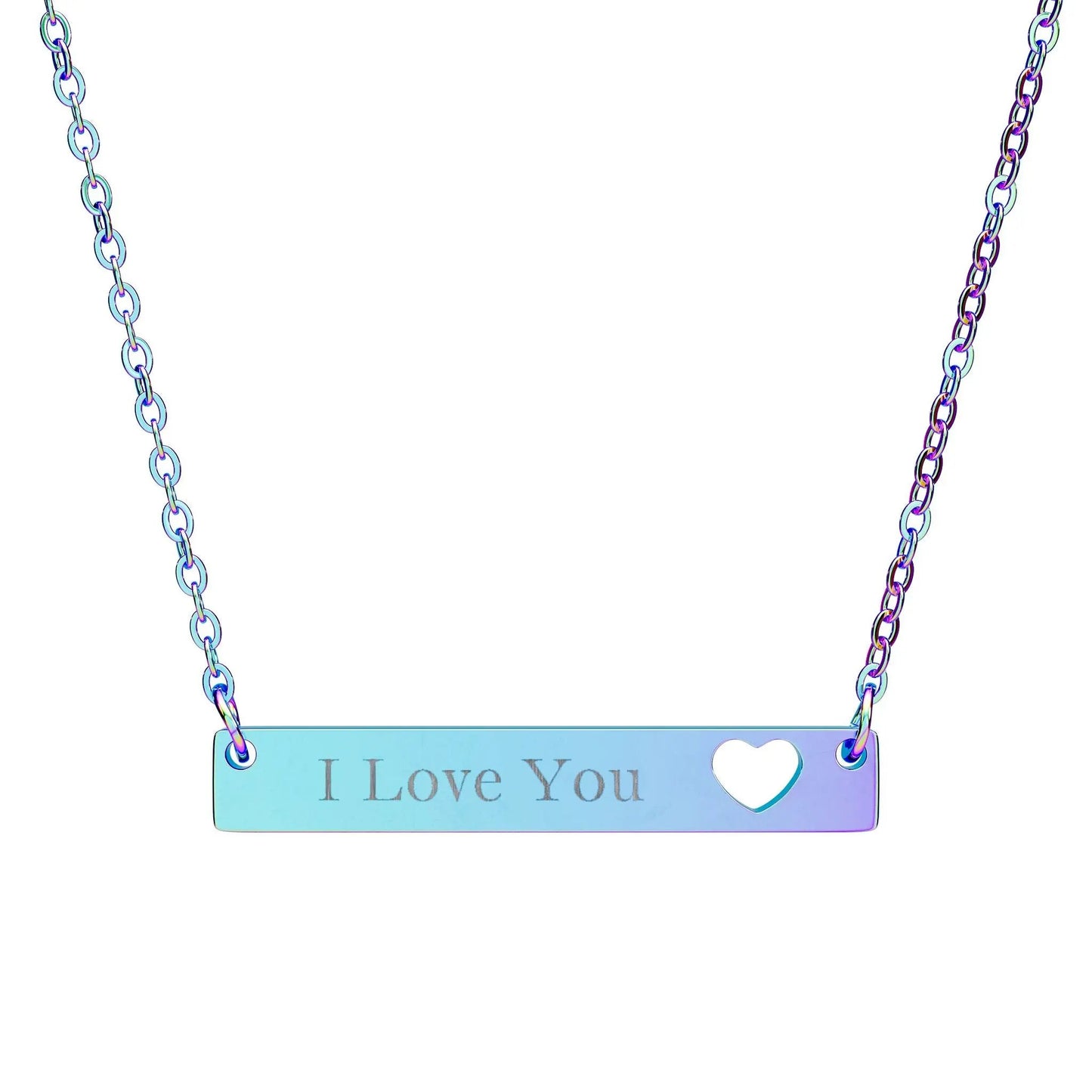 “I Love You” Engraved Heart Bar Necklace — Personalized Name or Message Printify