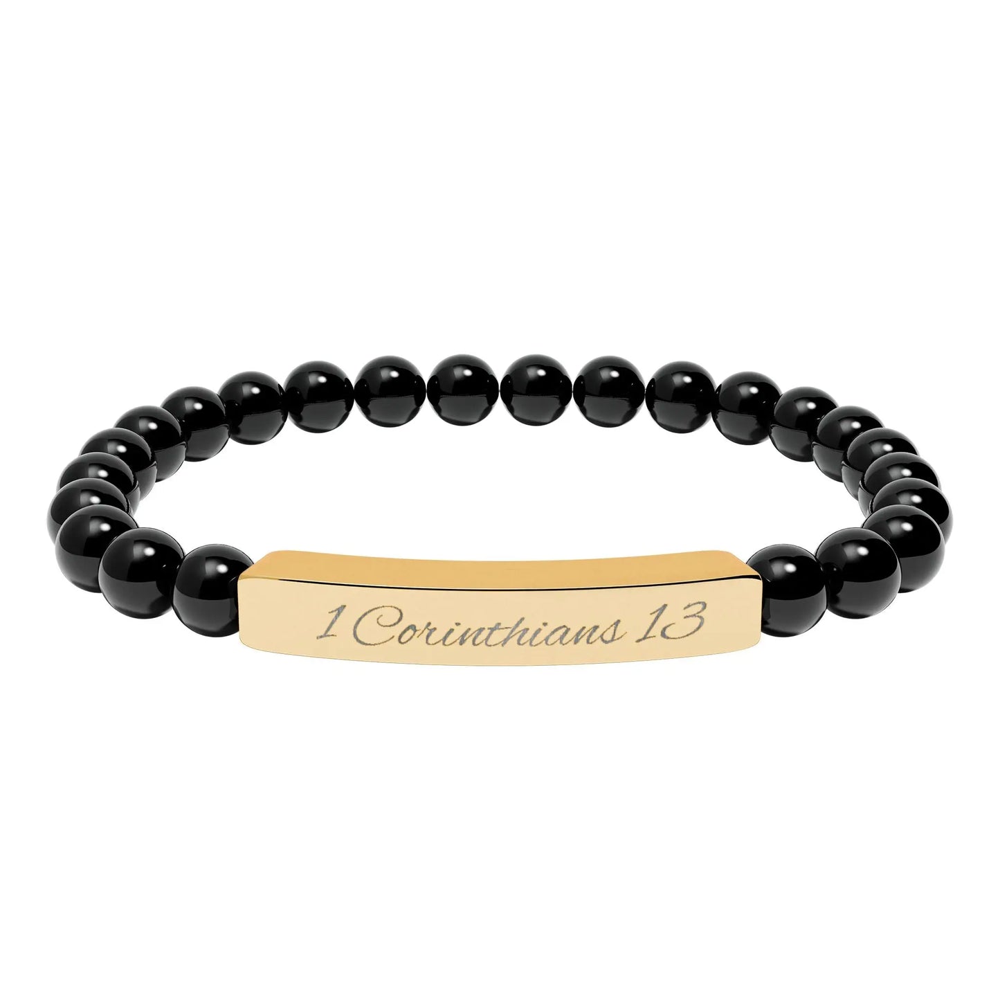 Engraved Natural Stone Stretch Bracelet — Personalized Bar Bead Bracelet Printify