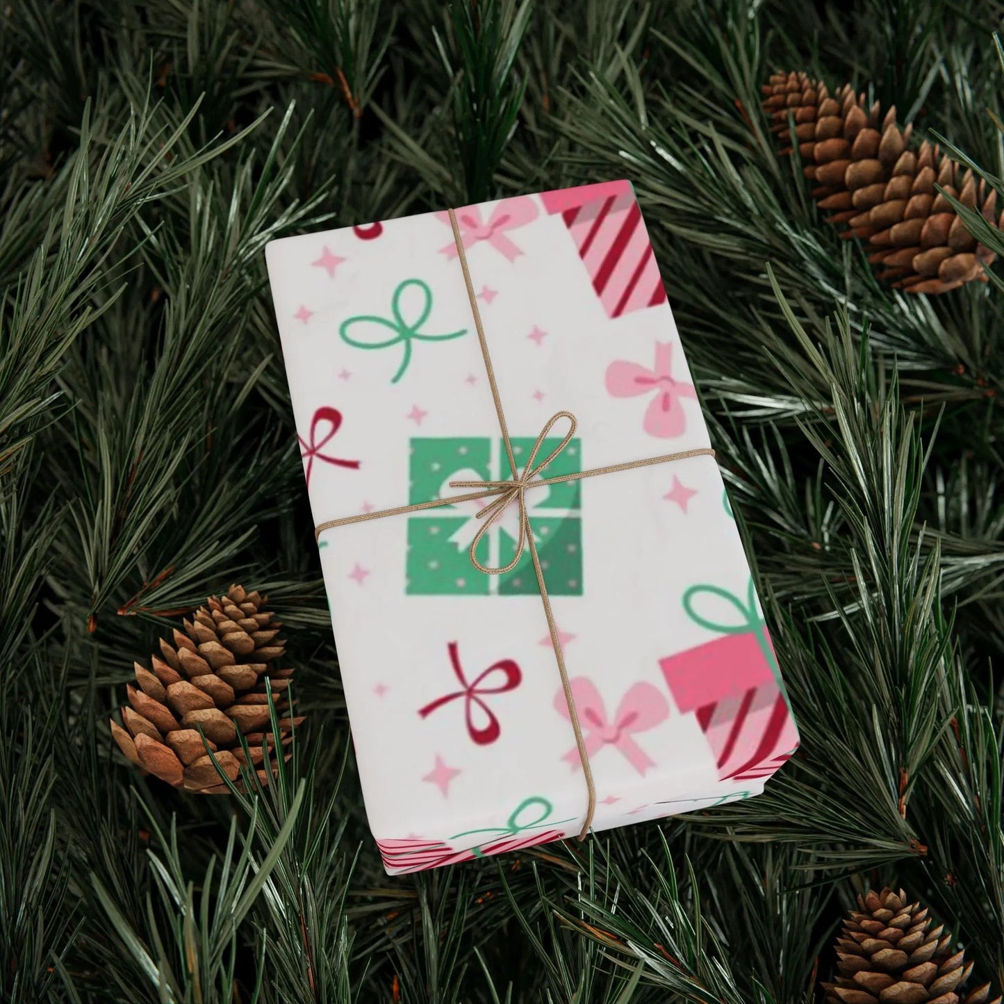 Holiday Gift Wrap Paper — Pink & Green Present Pattern (Christmas Wrapping Paper) Printify