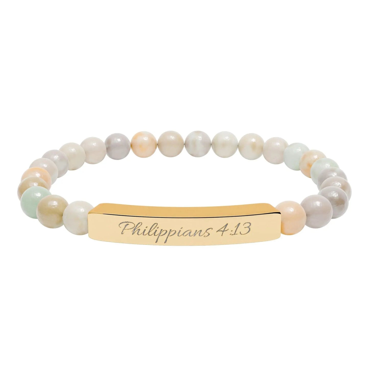 Engravable Natural Stone Bead Bracelet — Personalized Stretch Bar Bracelet Printify