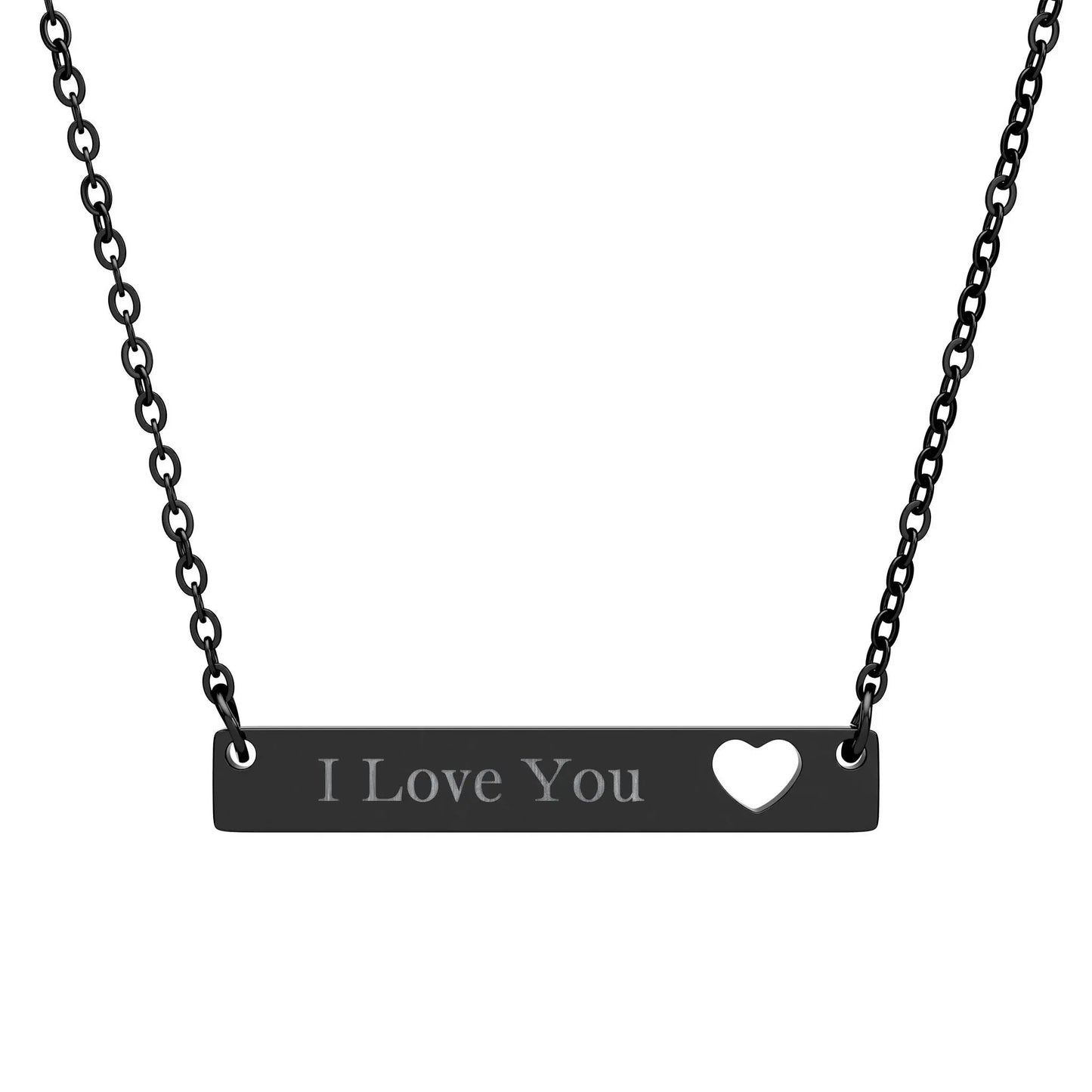 “I Love You” Engraved Heart Bar Necklace — Personalized Name or Message Printify