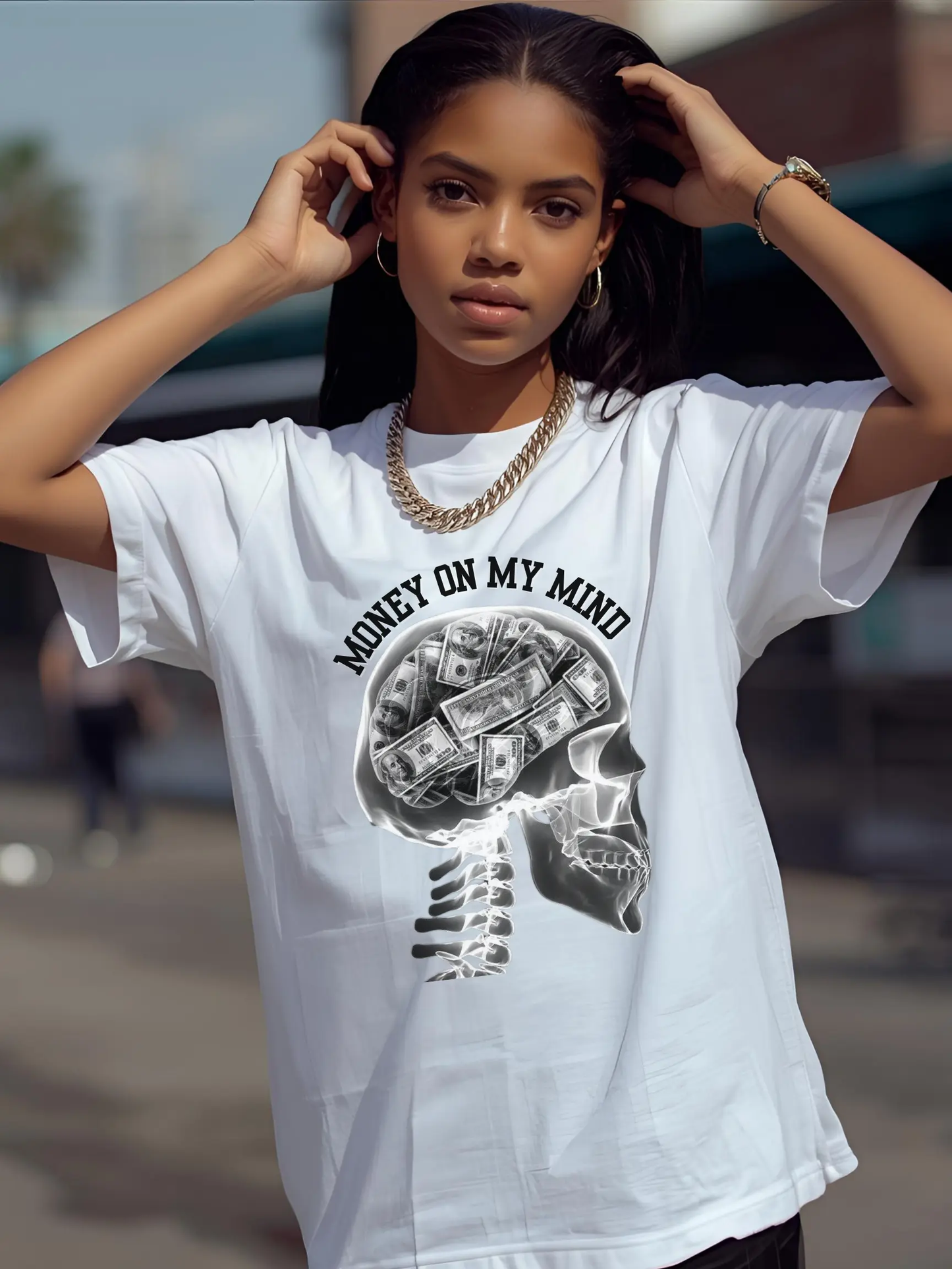 Money On My Mind Skull T-Shirt Printify