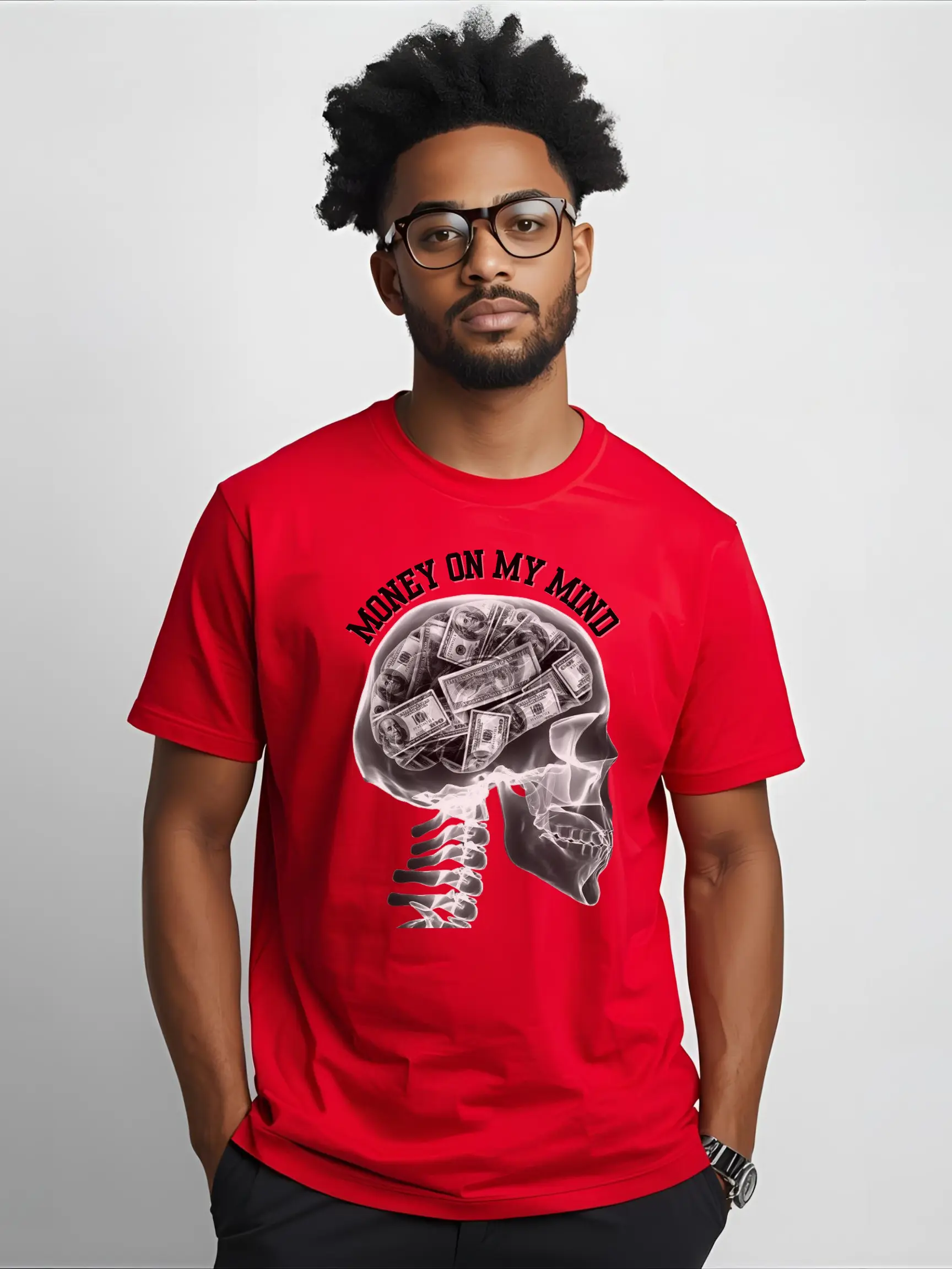 Money On My Mind Skull T-Shirt Printify