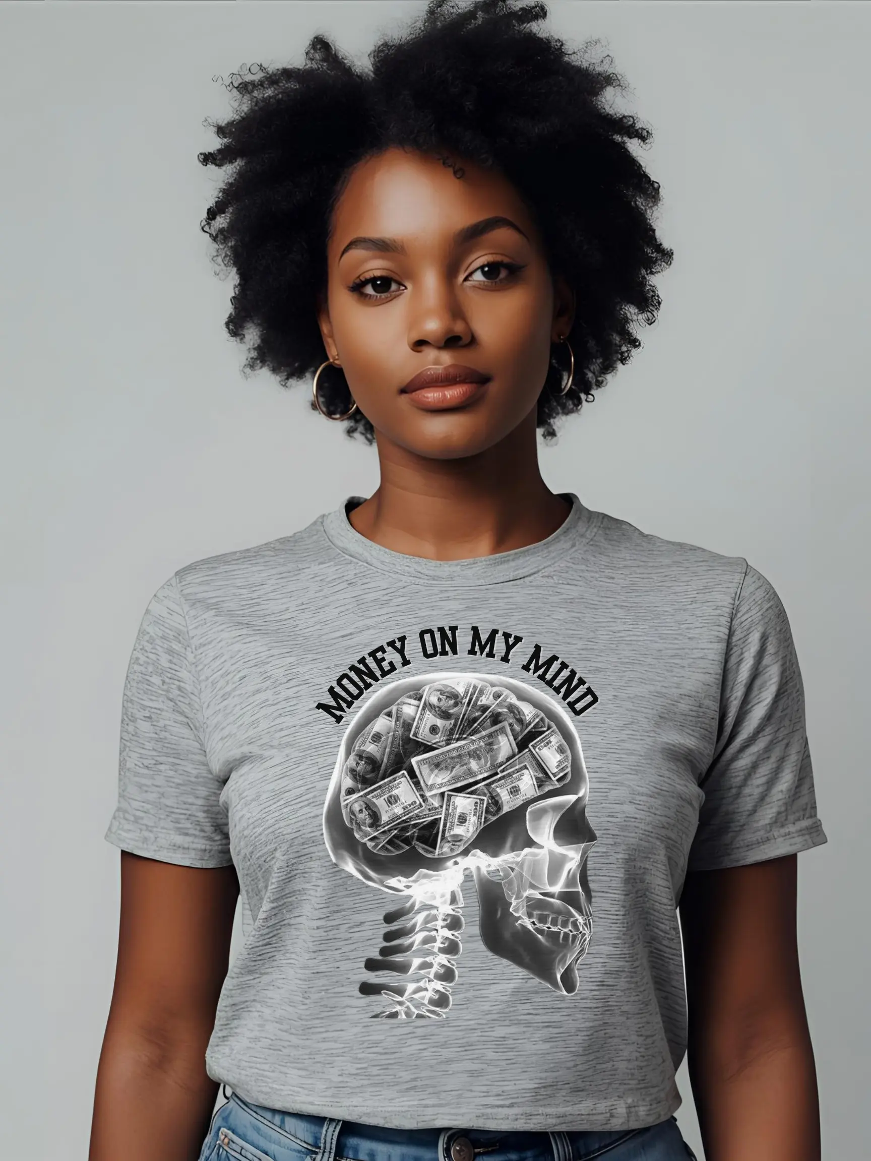 Money On My Mind Skull T-Shirt Printify