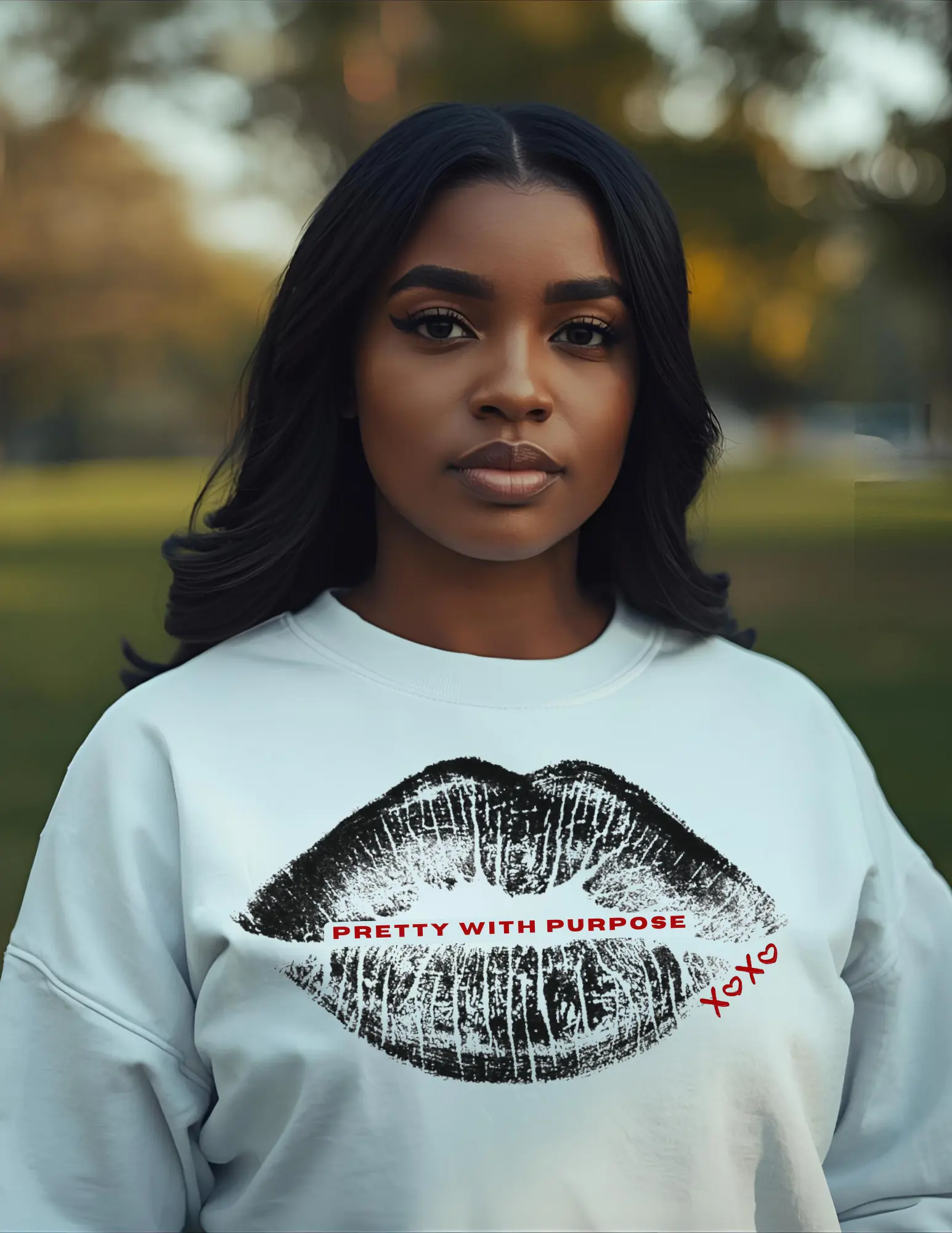 Kiss Print Sweatshirt — "Pretty With Purpose" Lip Graphic Pullover Printify