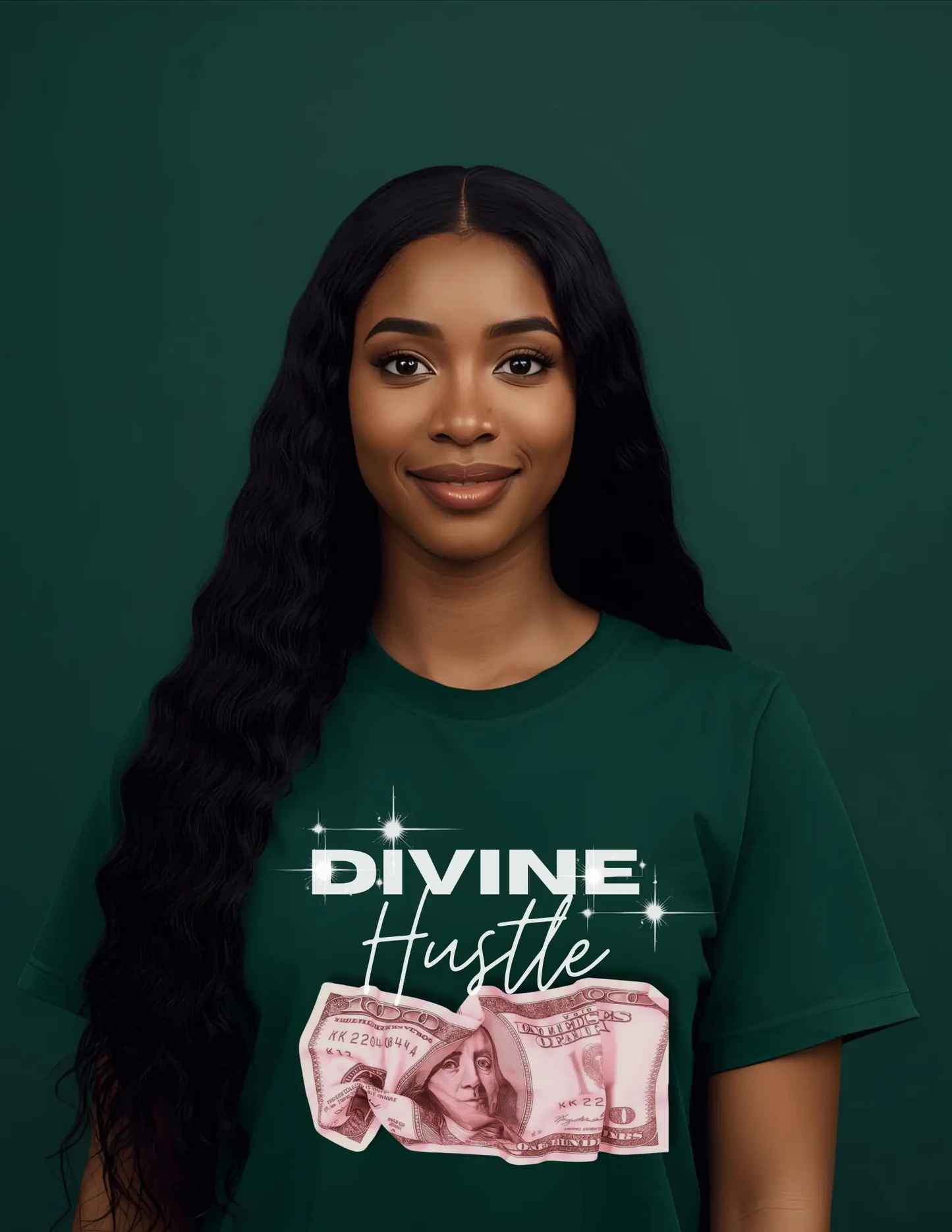 "Divine Hustle" T-Shirt — Graphic Money & Script Logo Tee Printify