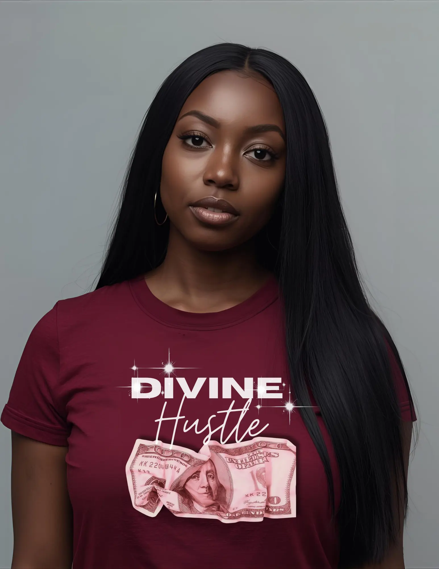 "Divine Hustle" T-Shirt — Graphic Money & Script Logo Tee Printify