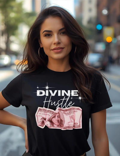 "Divine Hustle" T-Shirt — Graphic Money & Script Logo Tee Printify