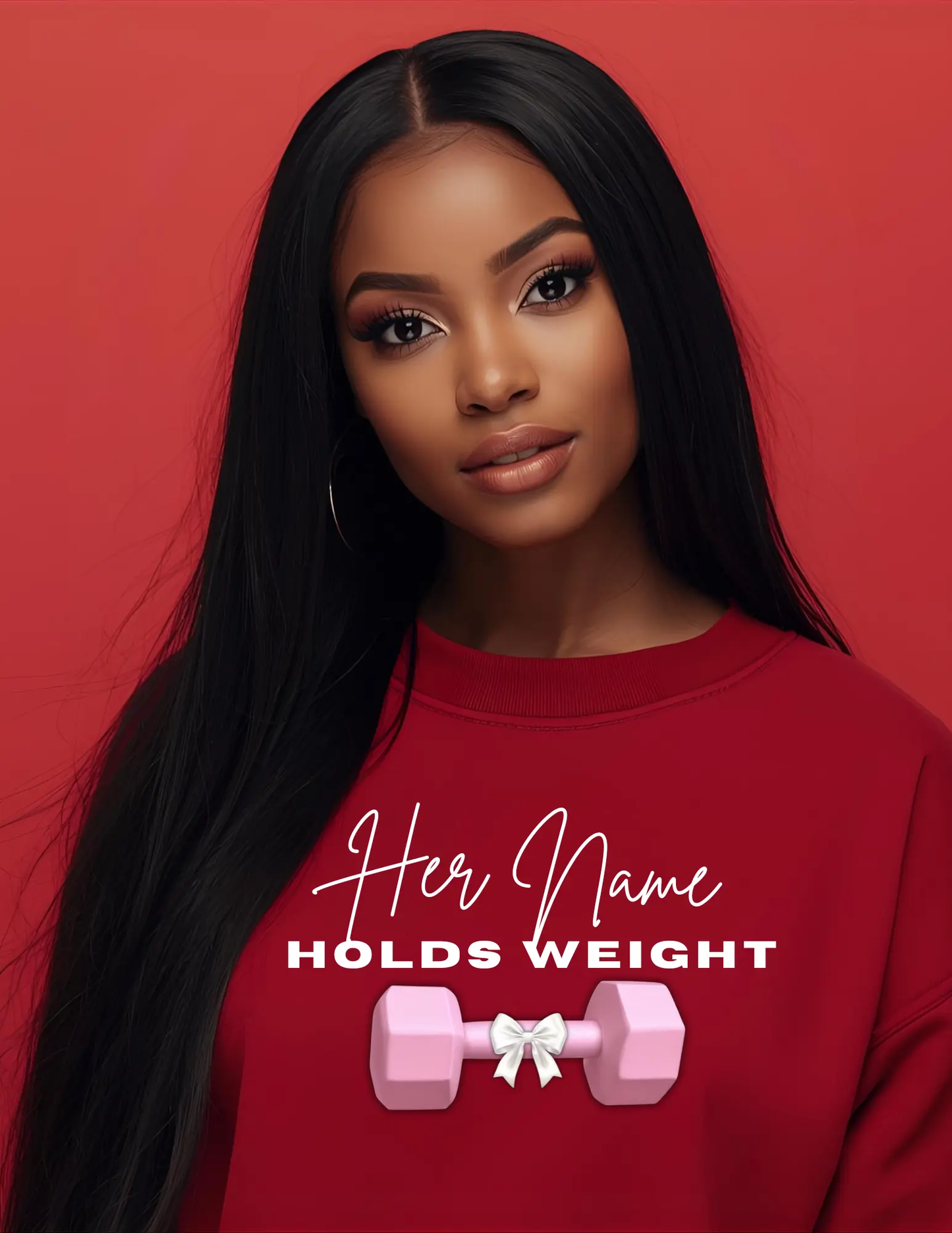 "Her Name Holds Weight" Pink Dumbbell Fitness Crewneck Sweatshirt Printify