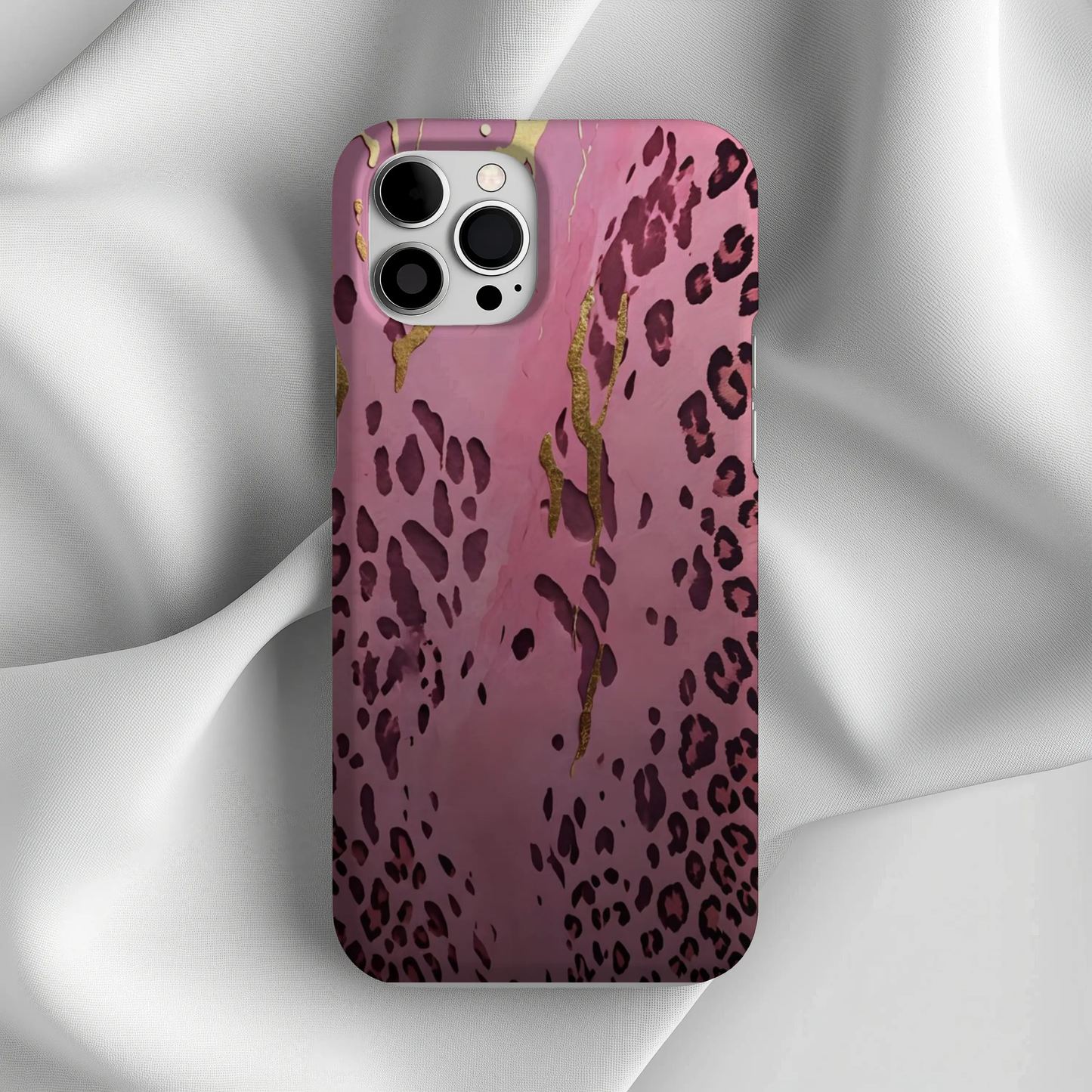 Pink Leopard Slim Phone Case with Gold Marble Accent — Stylish Protective Cover Printify