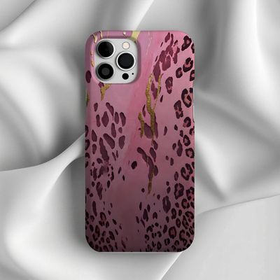 Pink Leopard Slim Phone Case with Gold Marble Accent — Stylish Protective Cover Printify