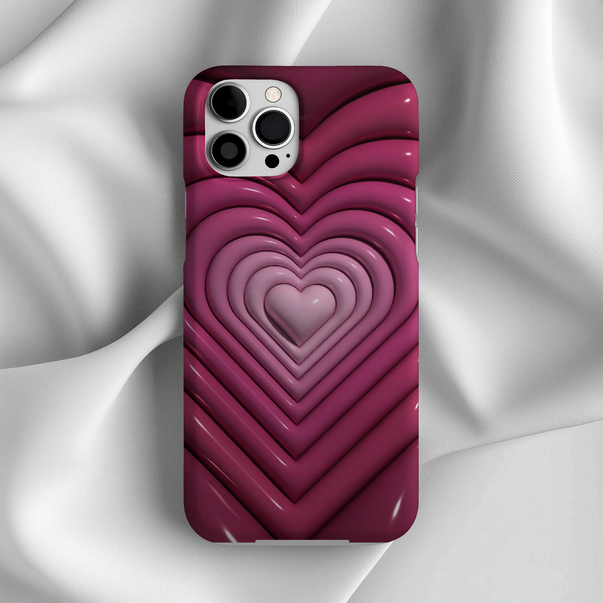 Layered Heart Tough iPhone17 Case — 3D Pink Maroon Protective Phone Cover Printify