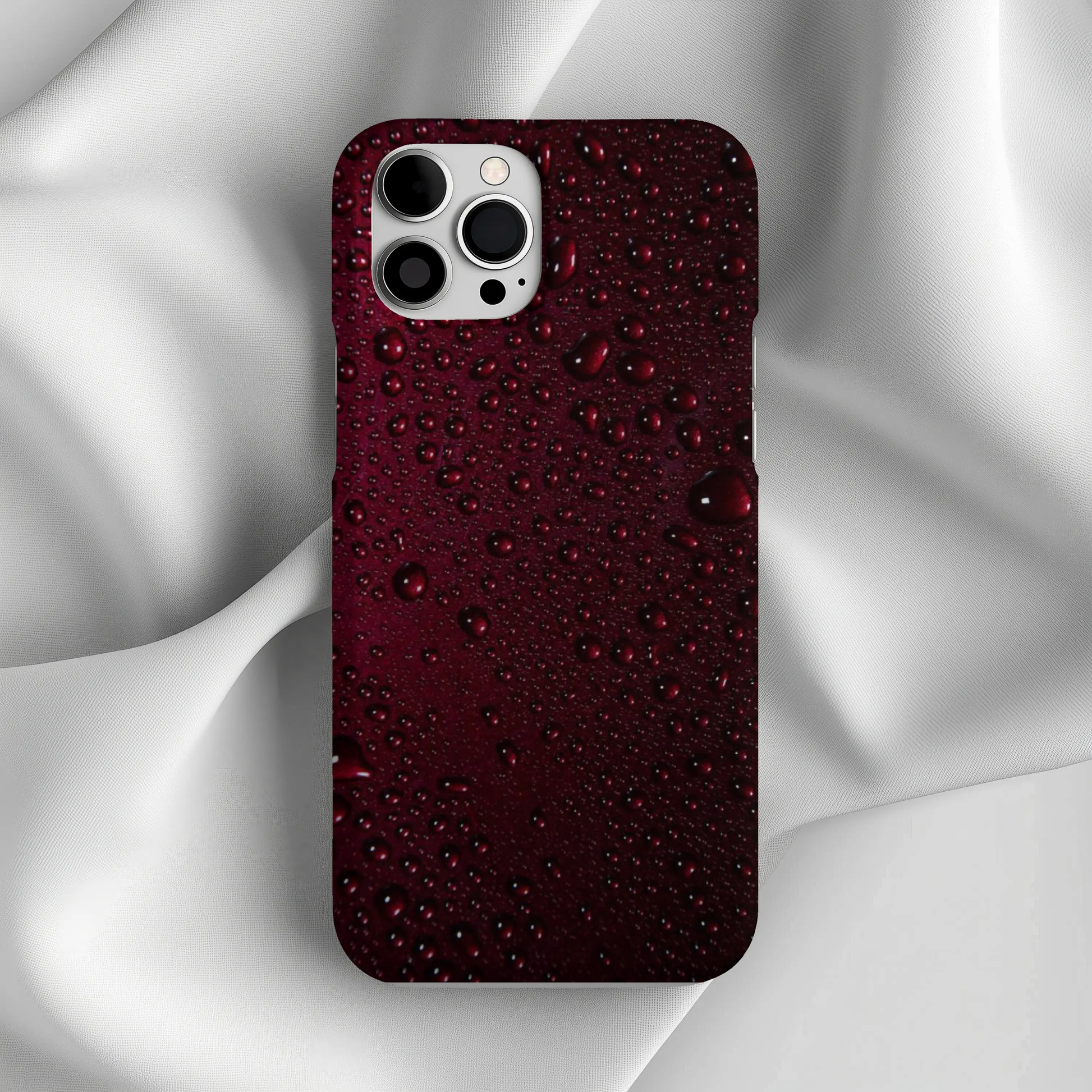 Burgundy Water Droplet Tough iPhone16 Case — Shockproof Protective Cover Printify