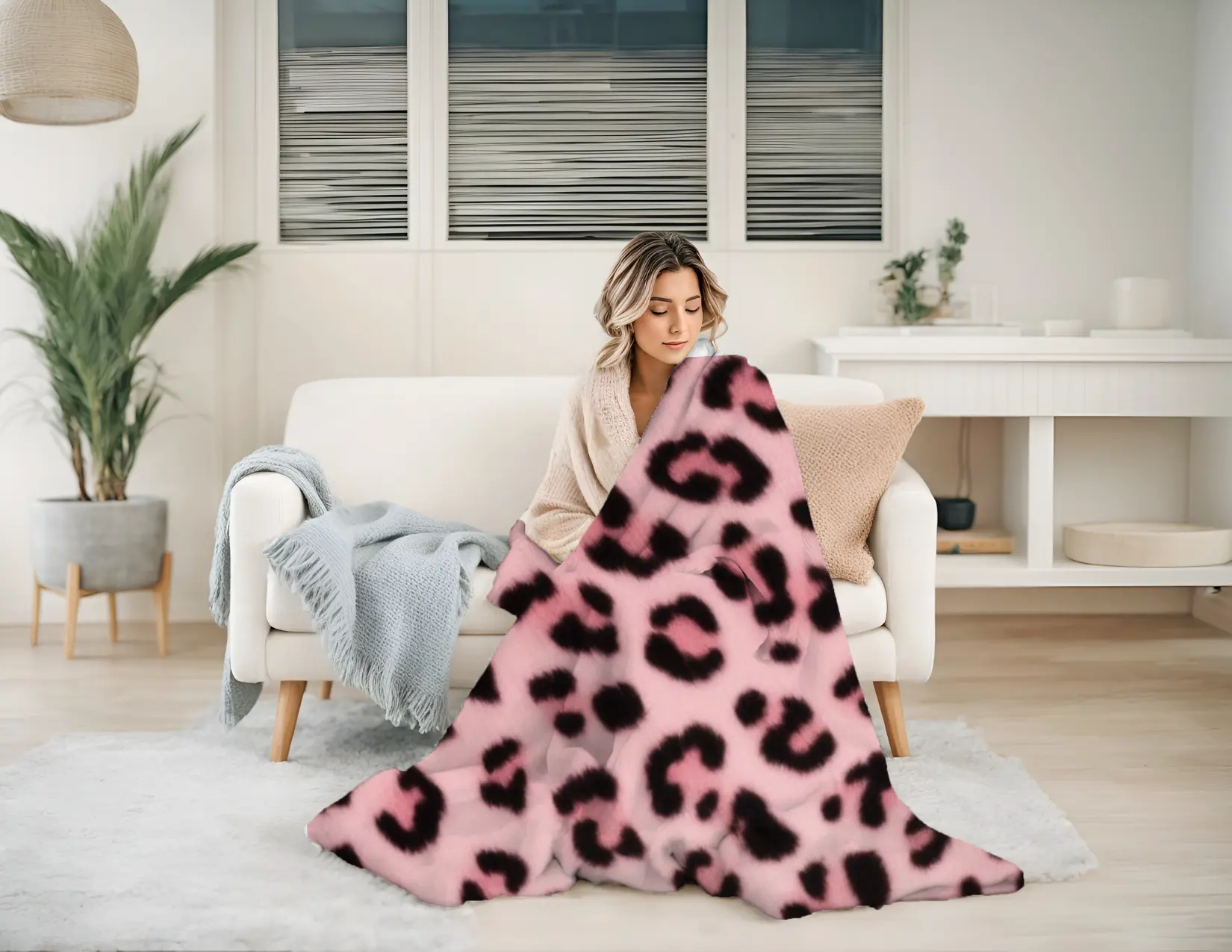 Pink Leopard Velveteen Plush Blanket Printify