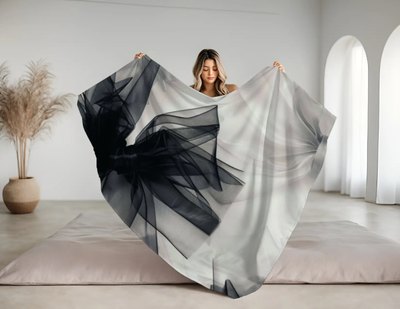 Velveteen Plush Blanket — Black Tulle Bow Decorative Throw (Soft Cozy Home Gift) Printify