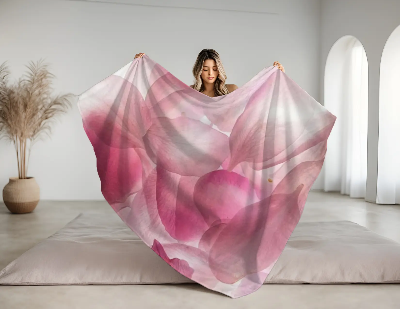 Velveteen Blanket — Soft Pink Rose Petal Floral Throw Printify