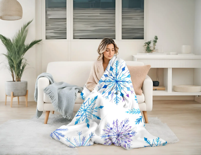 Snowflake Velveteen Plush Blanket — Blue Winter Cozy Throw Printify