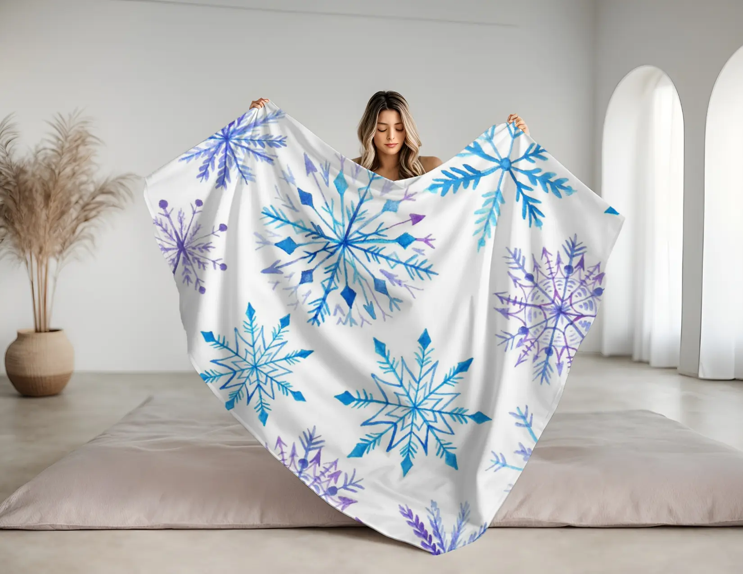 Snowflake Velveteen Plush Blanket — Blue Winter Cozy Throw Printify
