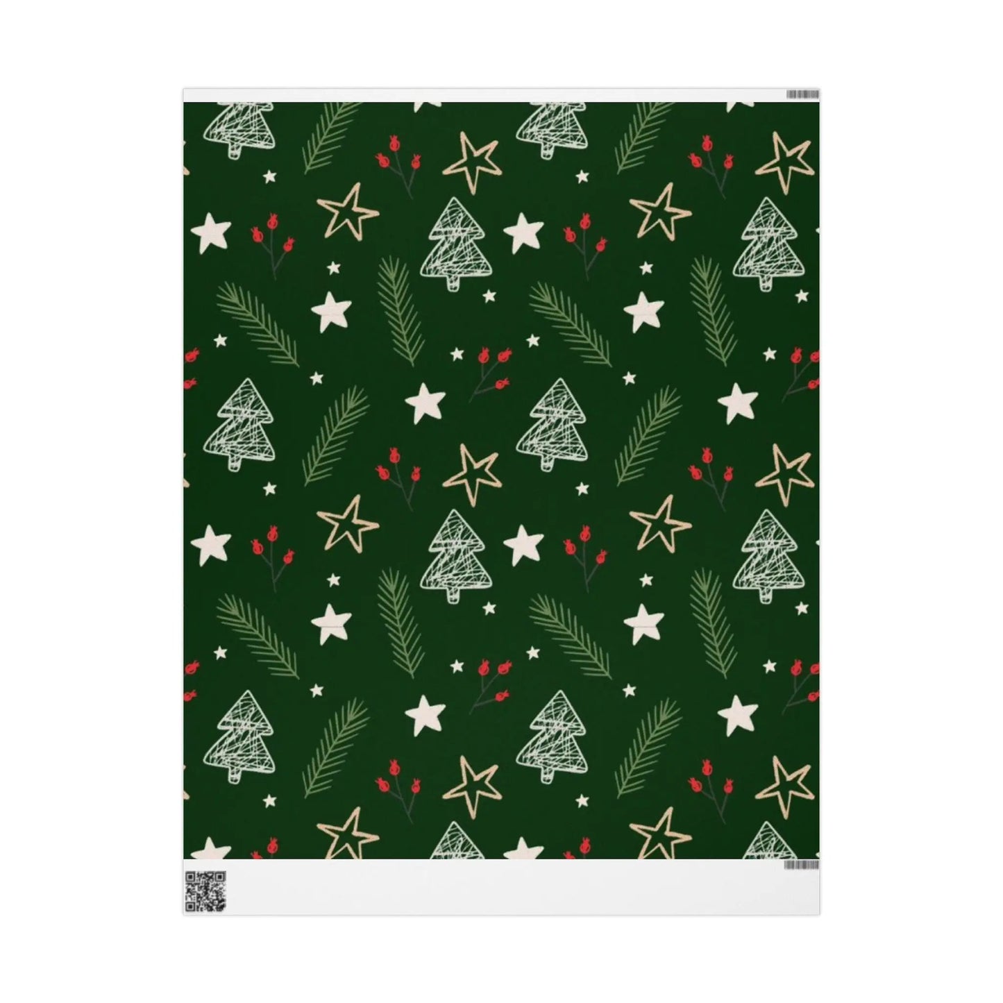 Christmas Tree Pattern Wrapping Paper — Green Holiday Gift Wrap with Stars & Pine Sprigs Printify
