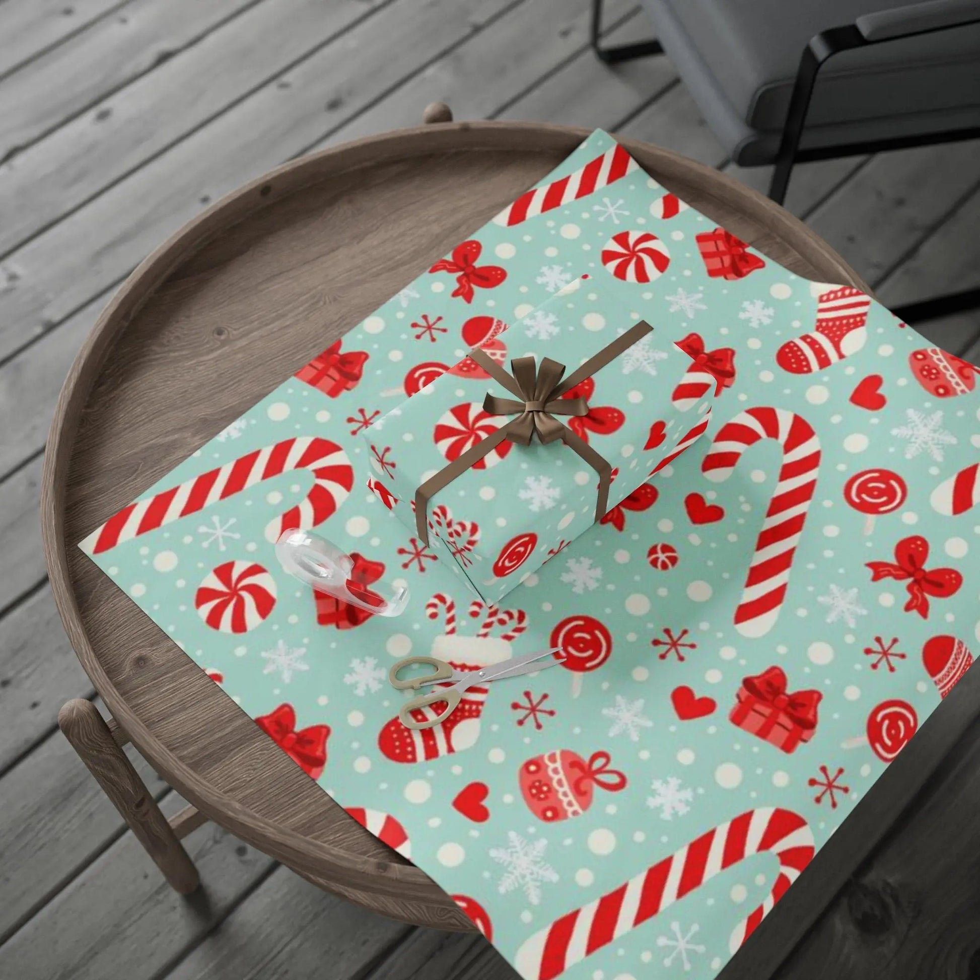 Christmas Candy Cane Wrapping Paper Roll — Retro Mint & Red Holiday Gift Wrap Printify