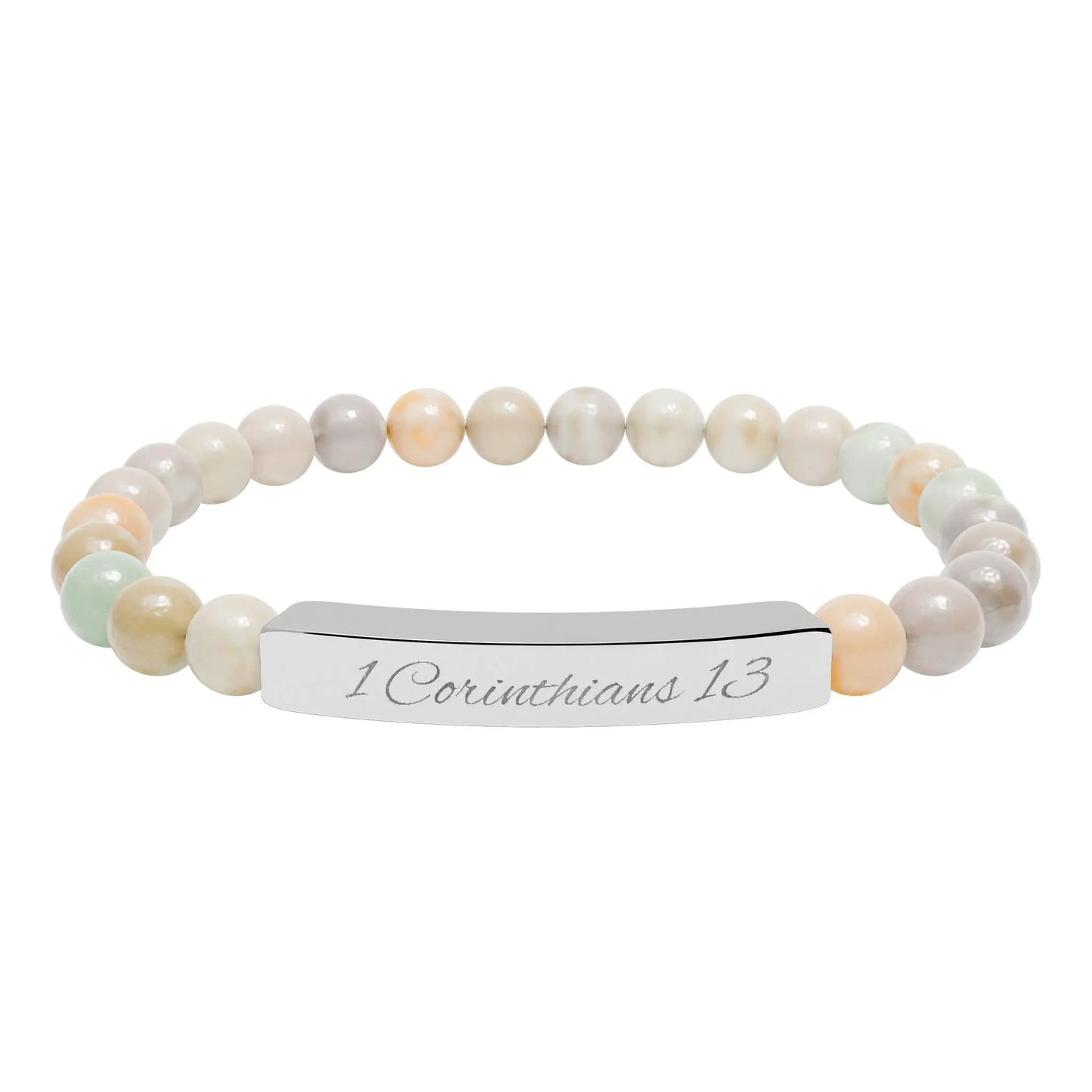 Engraved Natural Stone Stretch Bracelet — Personalized Bar Bead Bracelet Printify