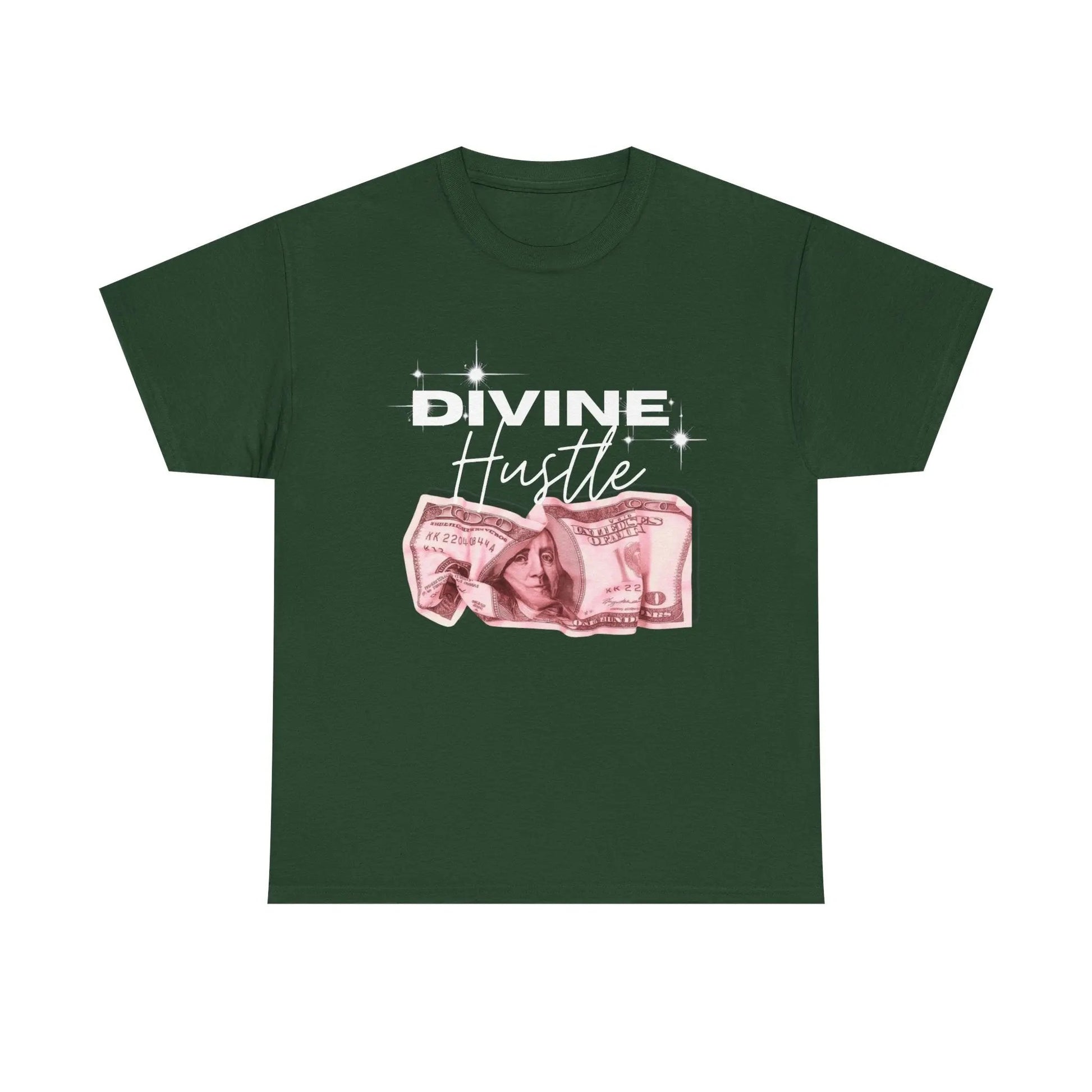 "Divine Hustle" T-Shirt — Graphic Money & Script Logo Tee Printify