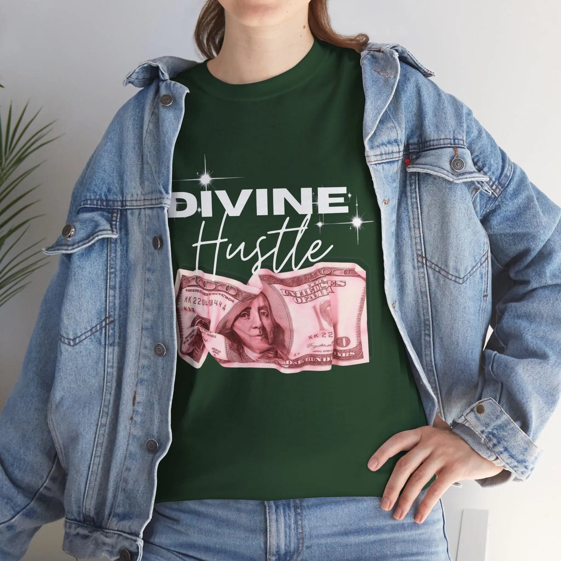 "Divine Hustle" T-Shirt — Graphic Money & Script Logo Tee Printify