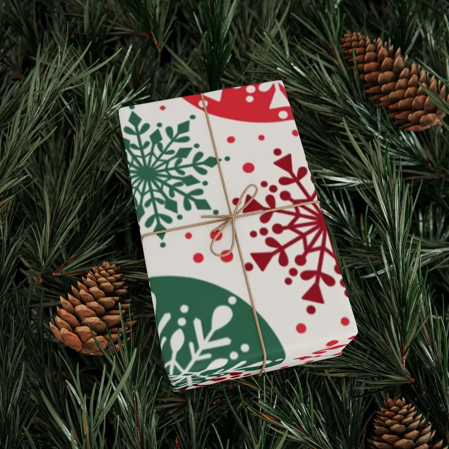 Christmas Snowflake Wrapping Paper — Red & Green Holiday Gift Wrap Printify