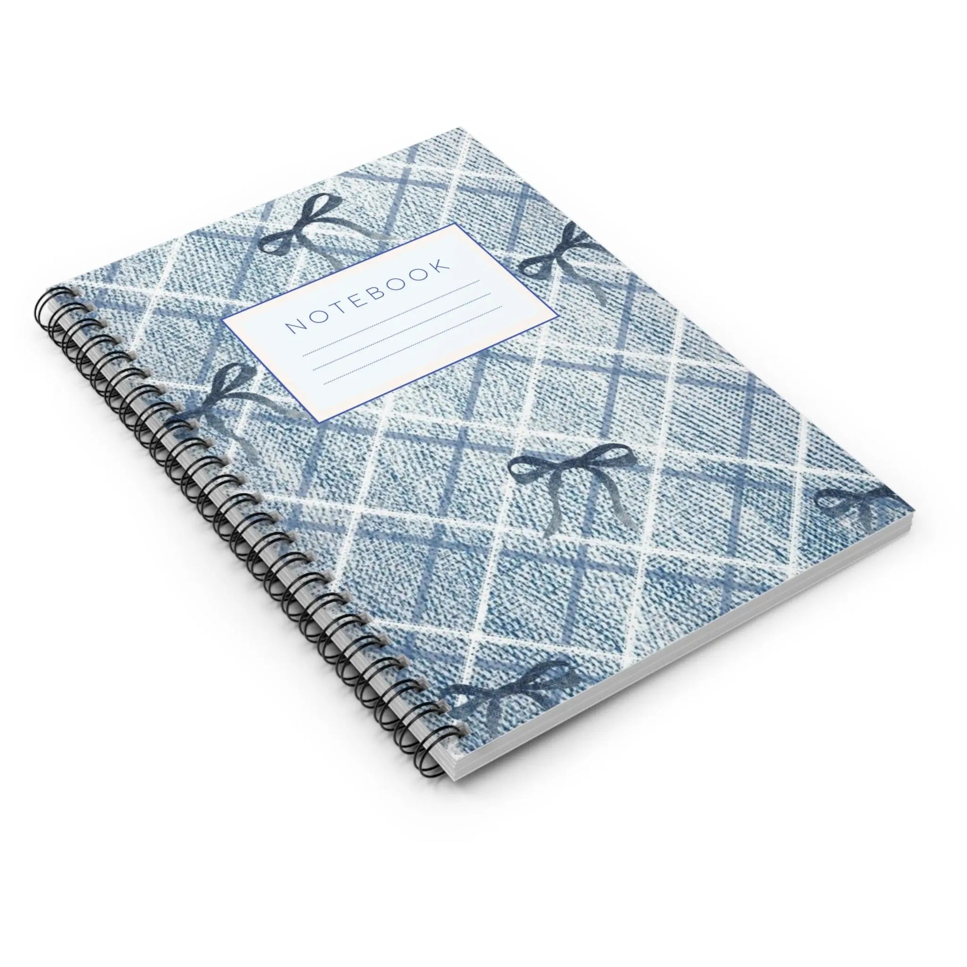 Blue Plaid Bow Spiral Notebook — Ruled Journal for School & Notes Printify