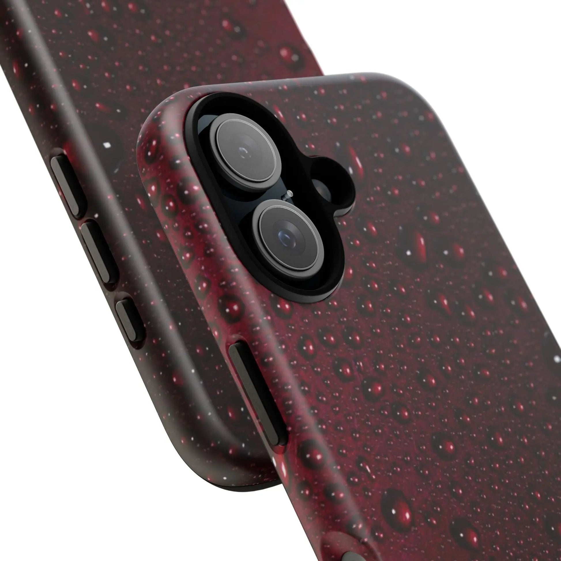 Burgundy Water Droplet Tough iPhone16 Case — Shockproof Protective Cover Printify