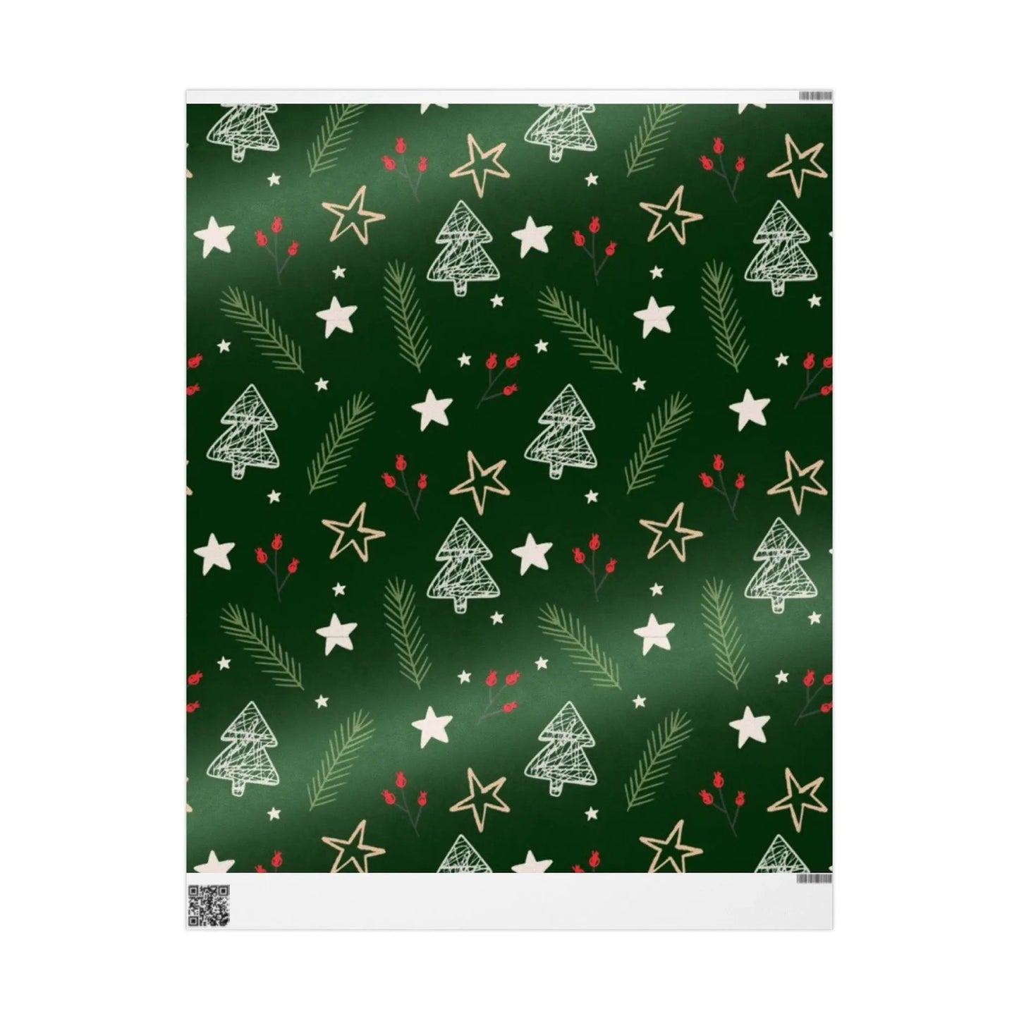 Christmas Tree Pattern Wrapping Paper — Green Holiday Gift Wrap with Stars & Pine Sprigs Printify