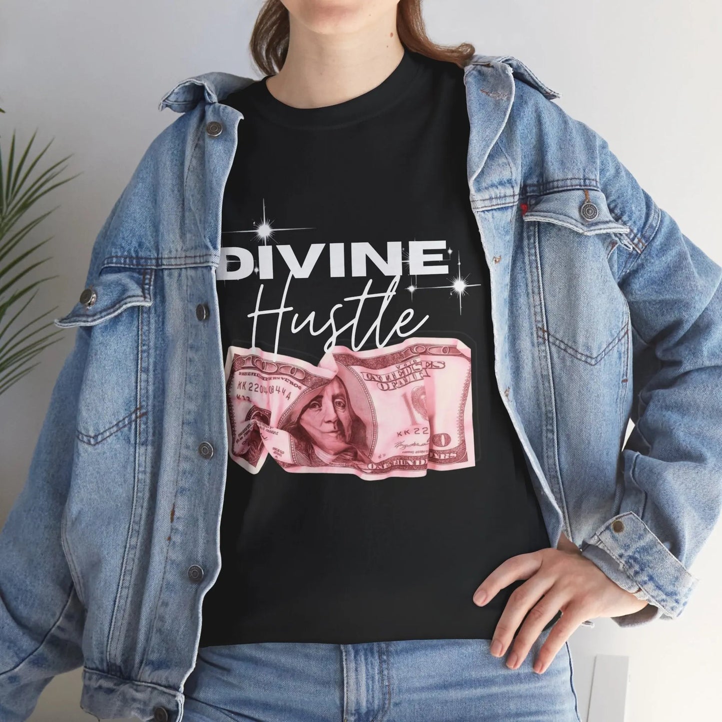 "Divine Hustle" T-Shirt — Graphic Money & Script Logo Tee Printify