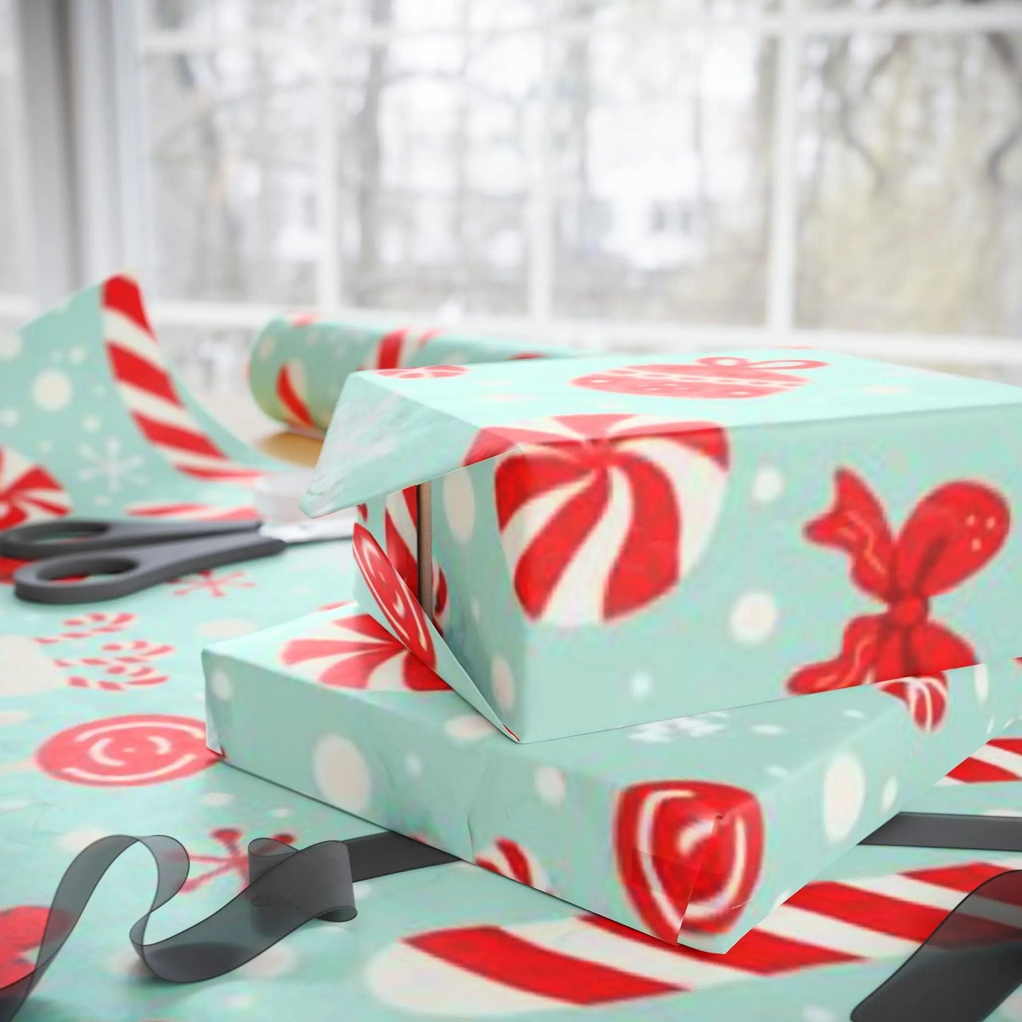 Christmas Candy Cane Wrapping Paper Roll — Retro Mint & Red Holiday Gift Wrap Printify