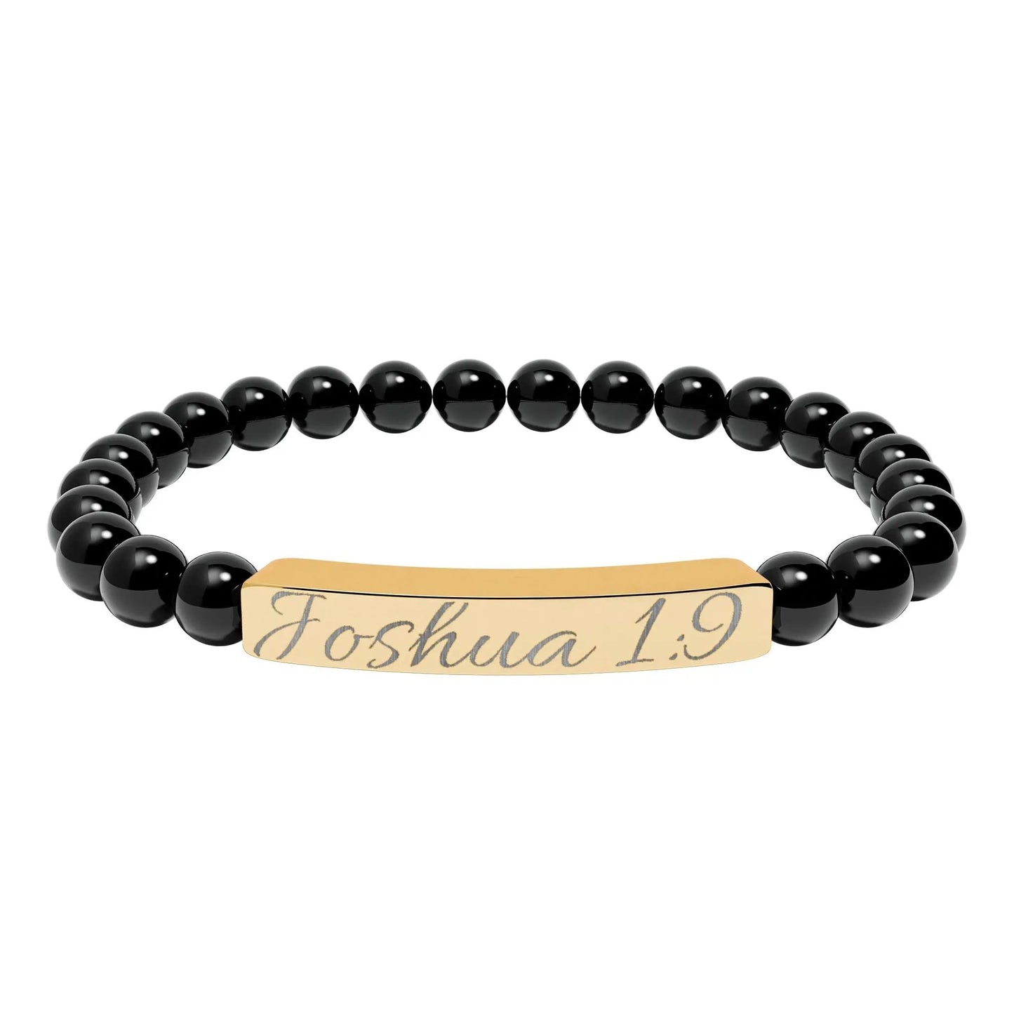 Engravable Natural Stone Bar Bracelet — Personalized Beaded Stretch Bracelet (e.g., "Joshua 1:9") Printify
