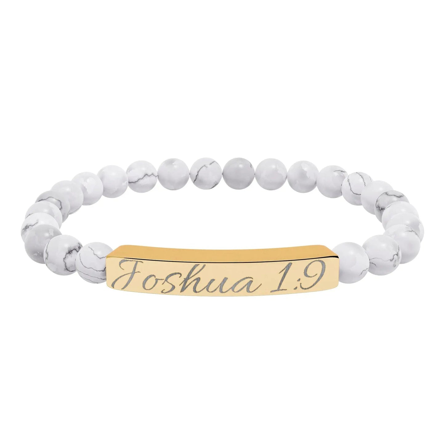 Engravable Natural Stone Bar Bracelet — Personalized Beaded Stretch Bracelet (e.g., "Joshua 1:9") Printify