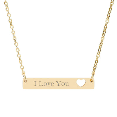 “I Love You” Engraved Heart Bar Necklace — Personalized Name or Message Printify