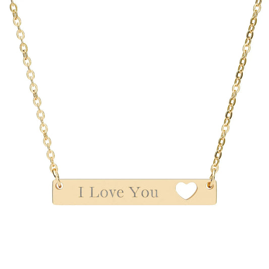“I Love You” Engraved Heart Bar Necklace — Personalized Name or Message Printify