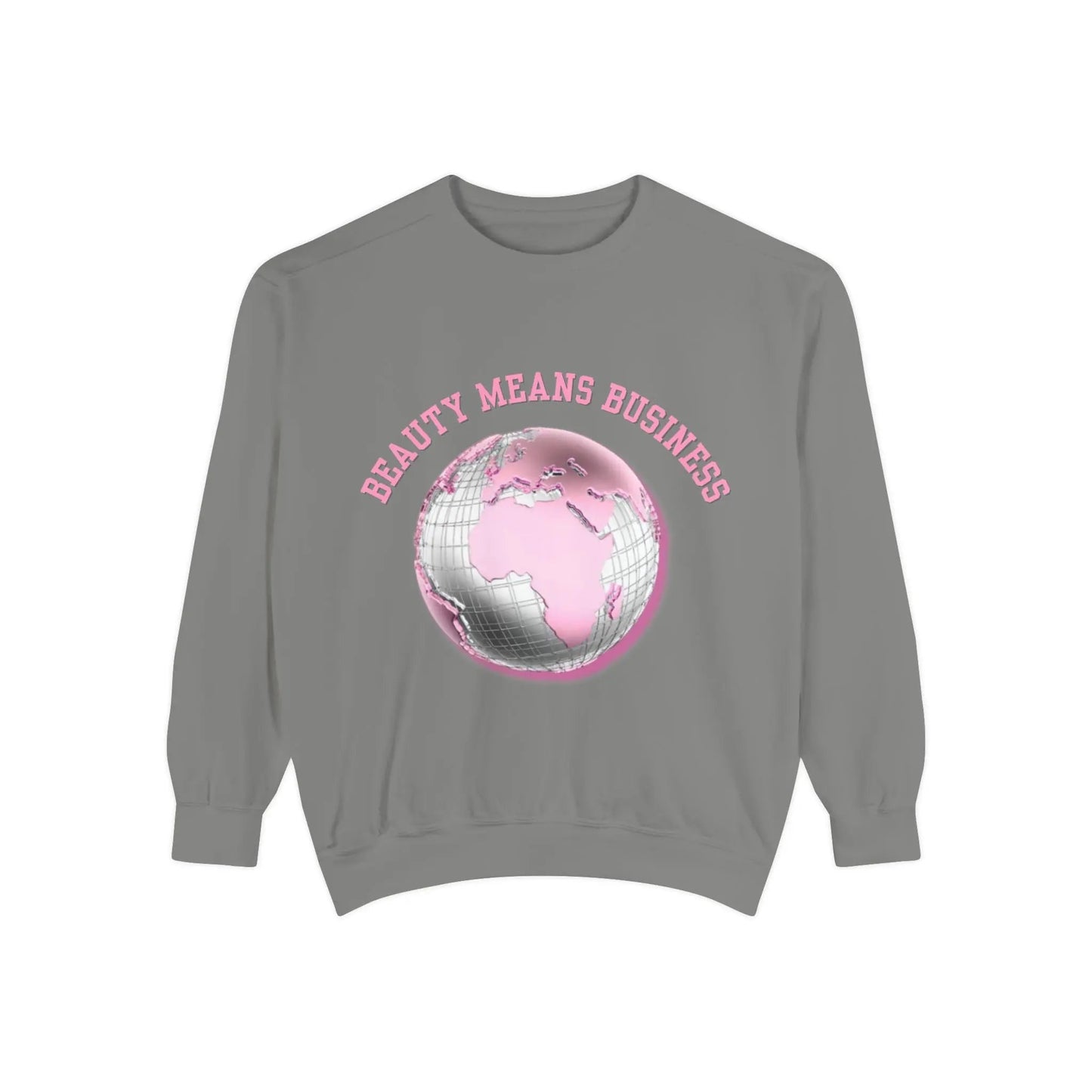 Beauty Means Business Sweatshirt — Pink Globe Graphic Crewneck Printify
