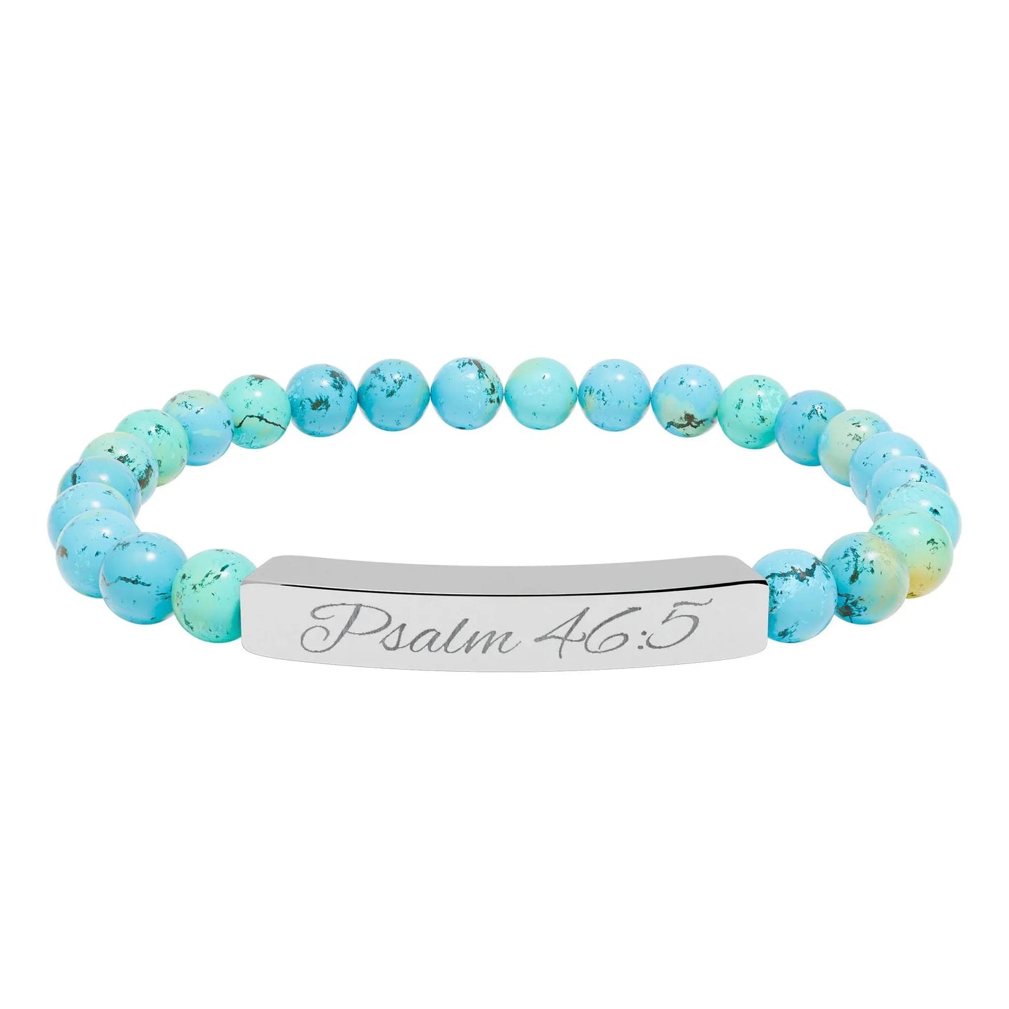 Psalm 46:5 Engraved Natural Stone Bead Bracelet — Personalized Bar Stretch Bracelet Printify