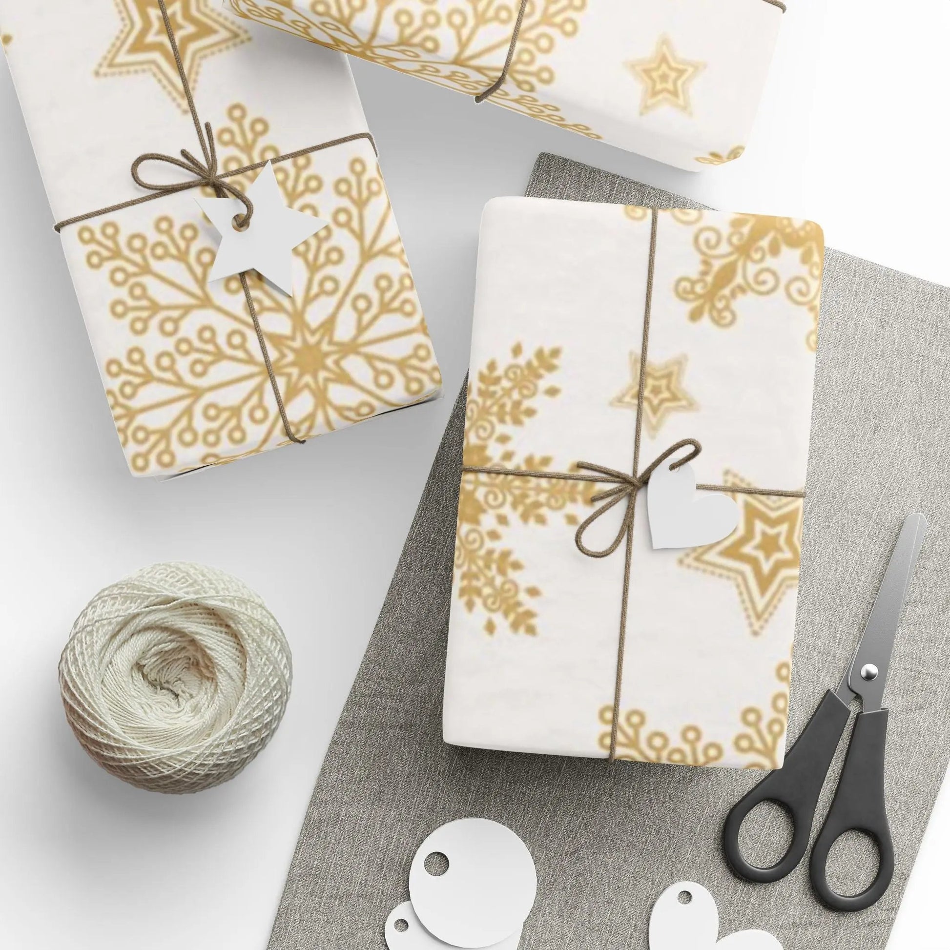 Gold Snowflake Wrapping Paper Roll — Elegant Holiday Gift Wrap Printify