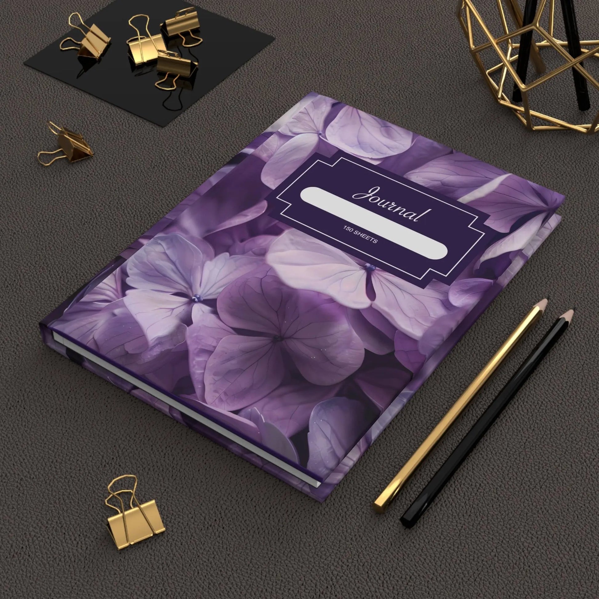 Purple Hydrangea Hardcover Journal — Floral Notebook for Writing & Notes Printify