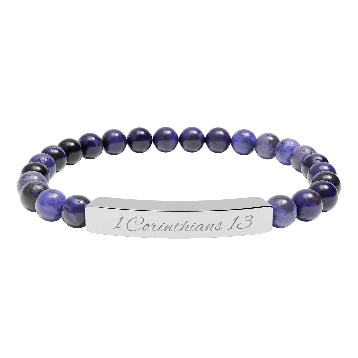Engraved Natural Stone Stretch Bracelet — Personalized Bar Bead Bracelet Printify