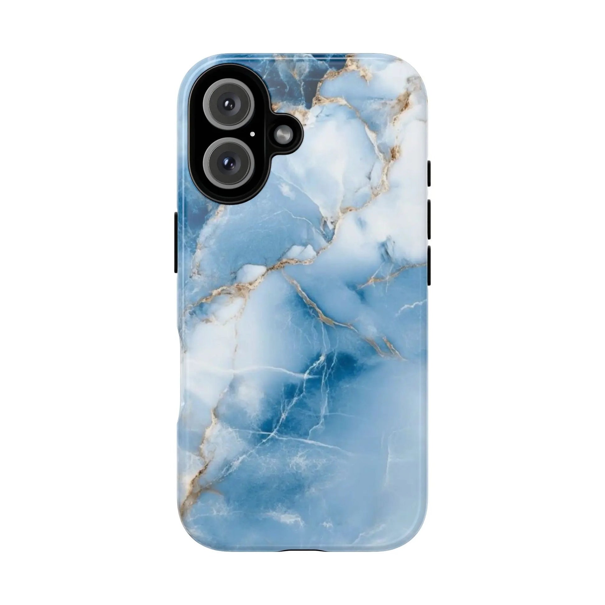Blue Marble Tough iPhone16 Case — Protective iPhone Cover with Gold Vein Design Printify